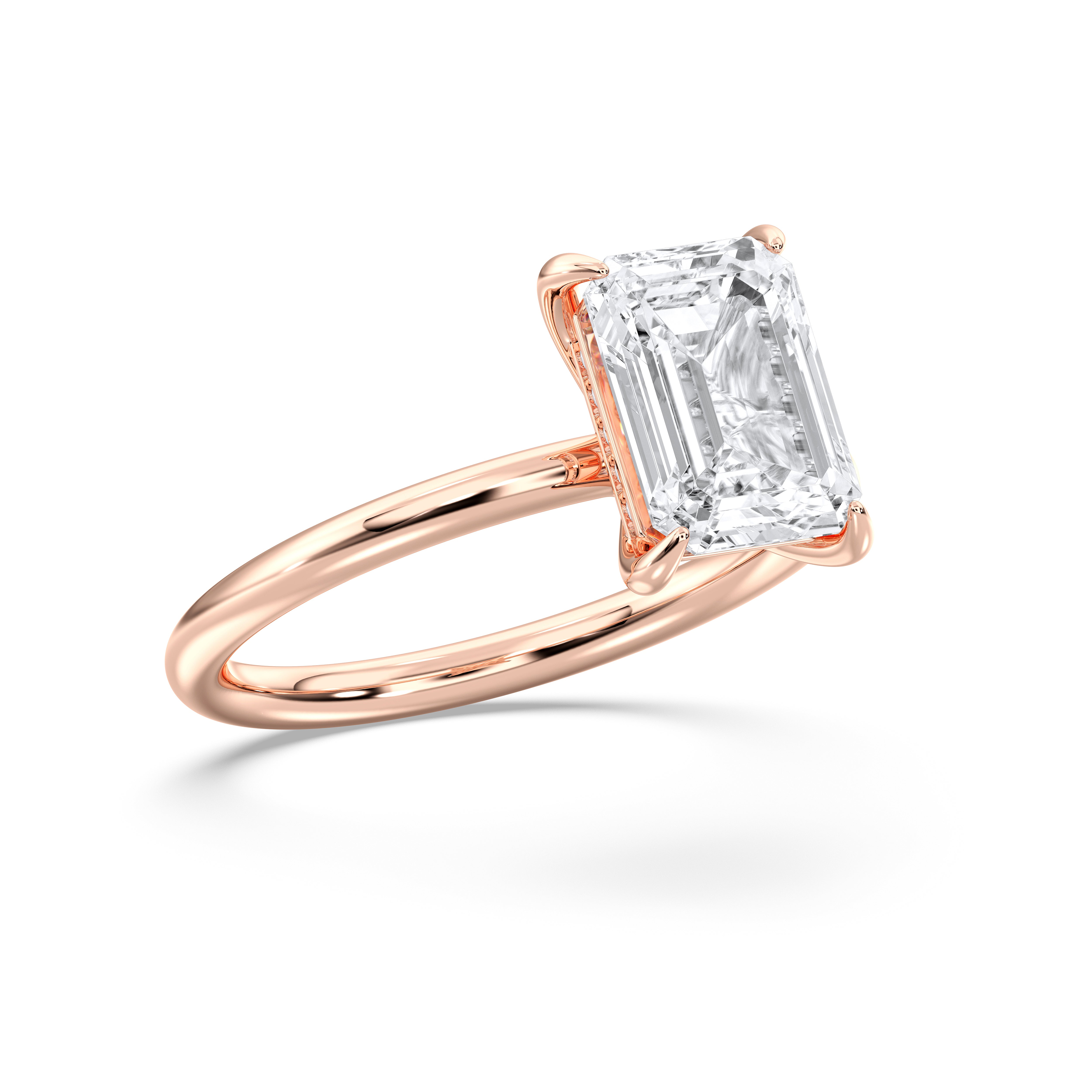 3 Carat Emerald & Round Shape Lab Grown Diamond Prong Set Solitaire Ring in Solid Gold for Her