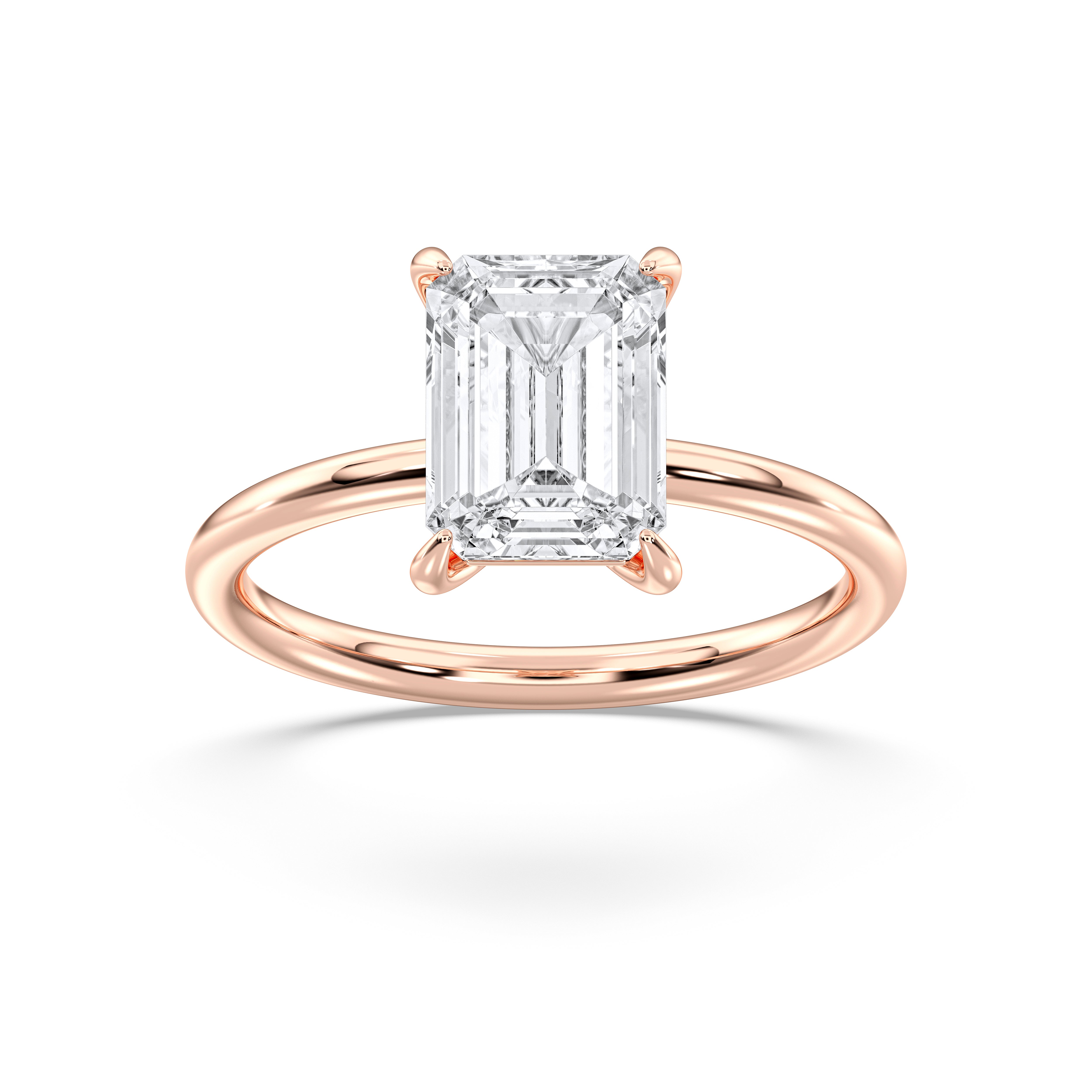 3 Carat Emerald & Round Shape Lab Grown Diamond Prong Set Solitaire Ring in Solid Gold for Her