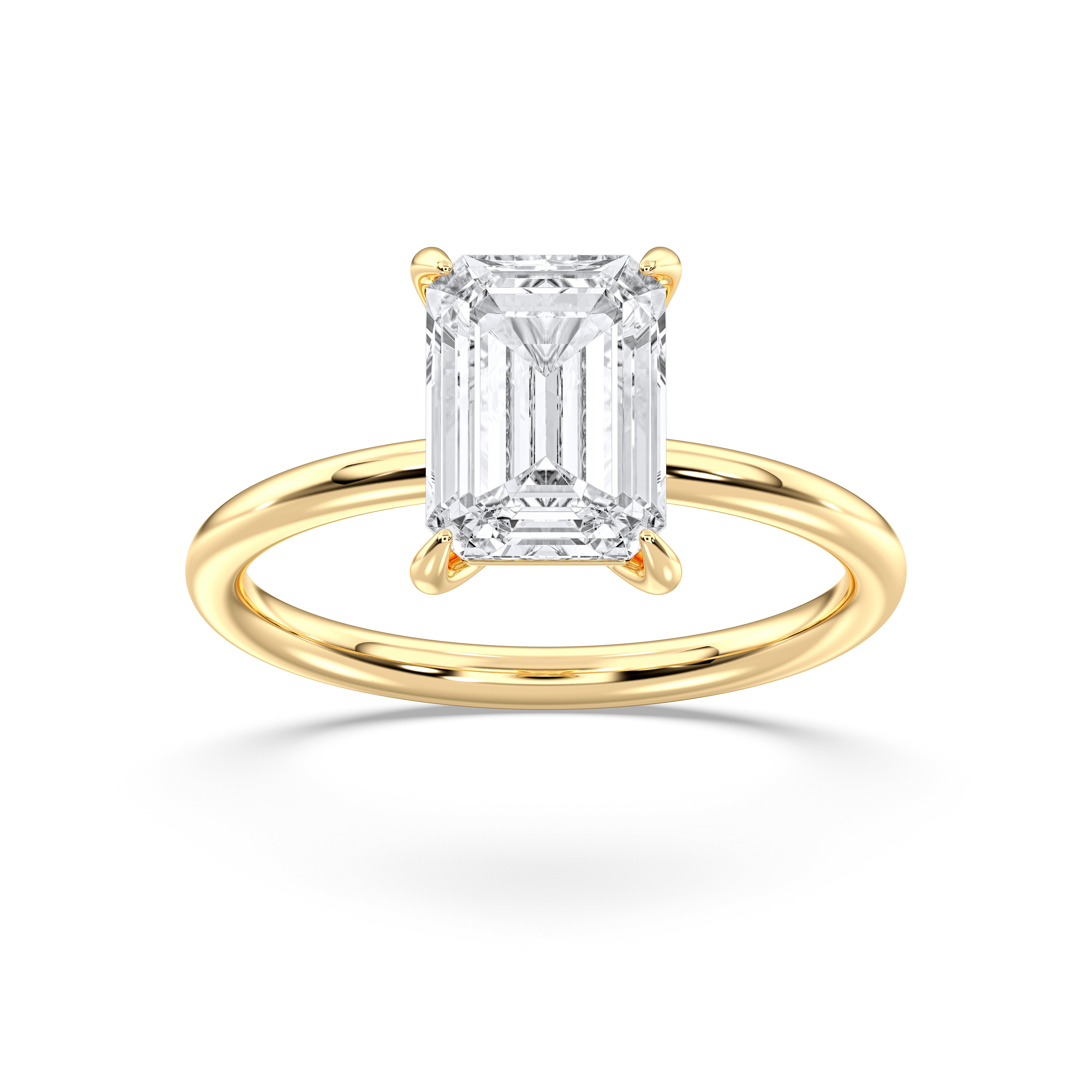 3 Carat Emerald & Round Shape Lab Grown Diamond Prong Set Solitaire Ring in Solid Gold for Her