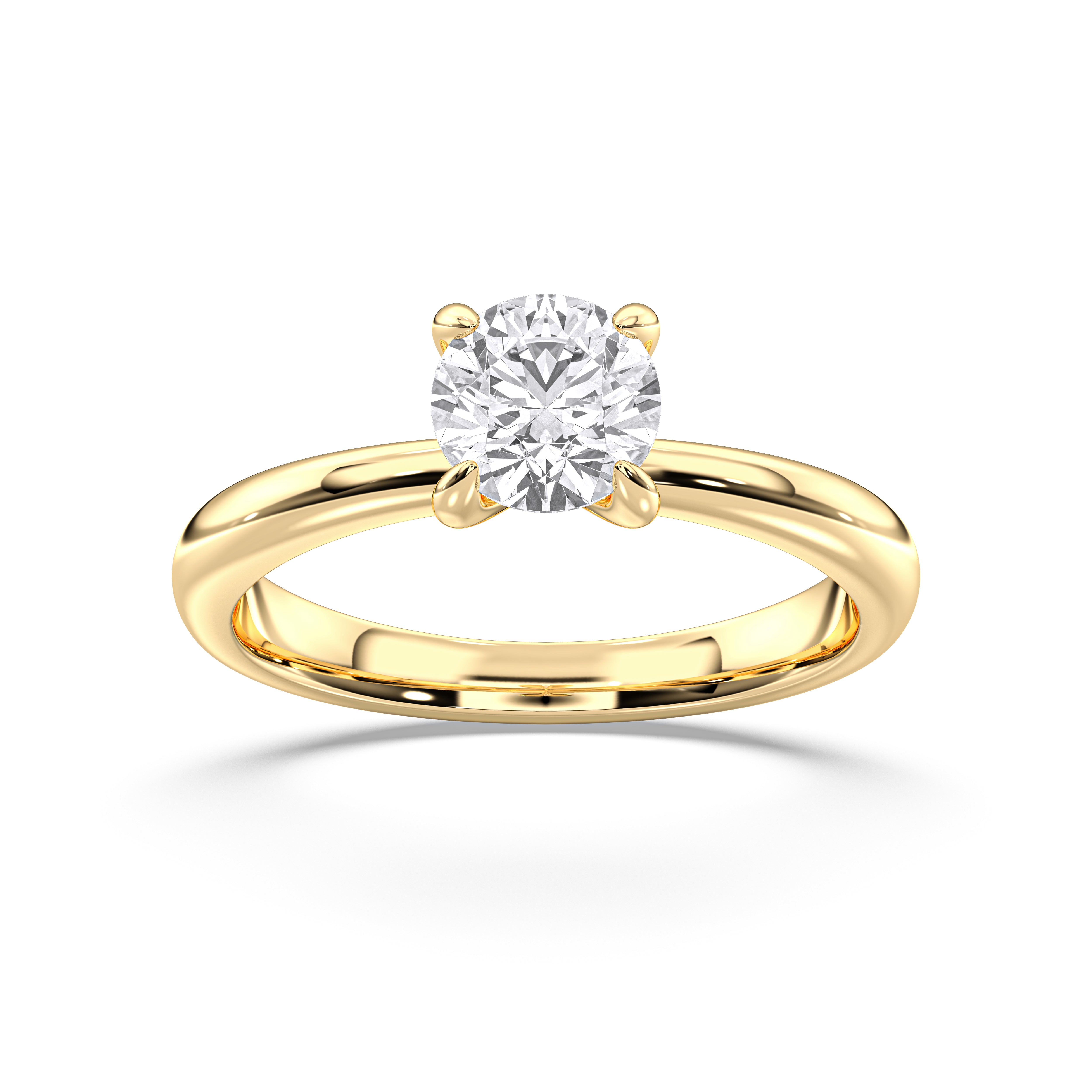 1 Carat Round Cut Lab Grown Diamond Prong Set Solitaire Ring in Solid Gold for Women