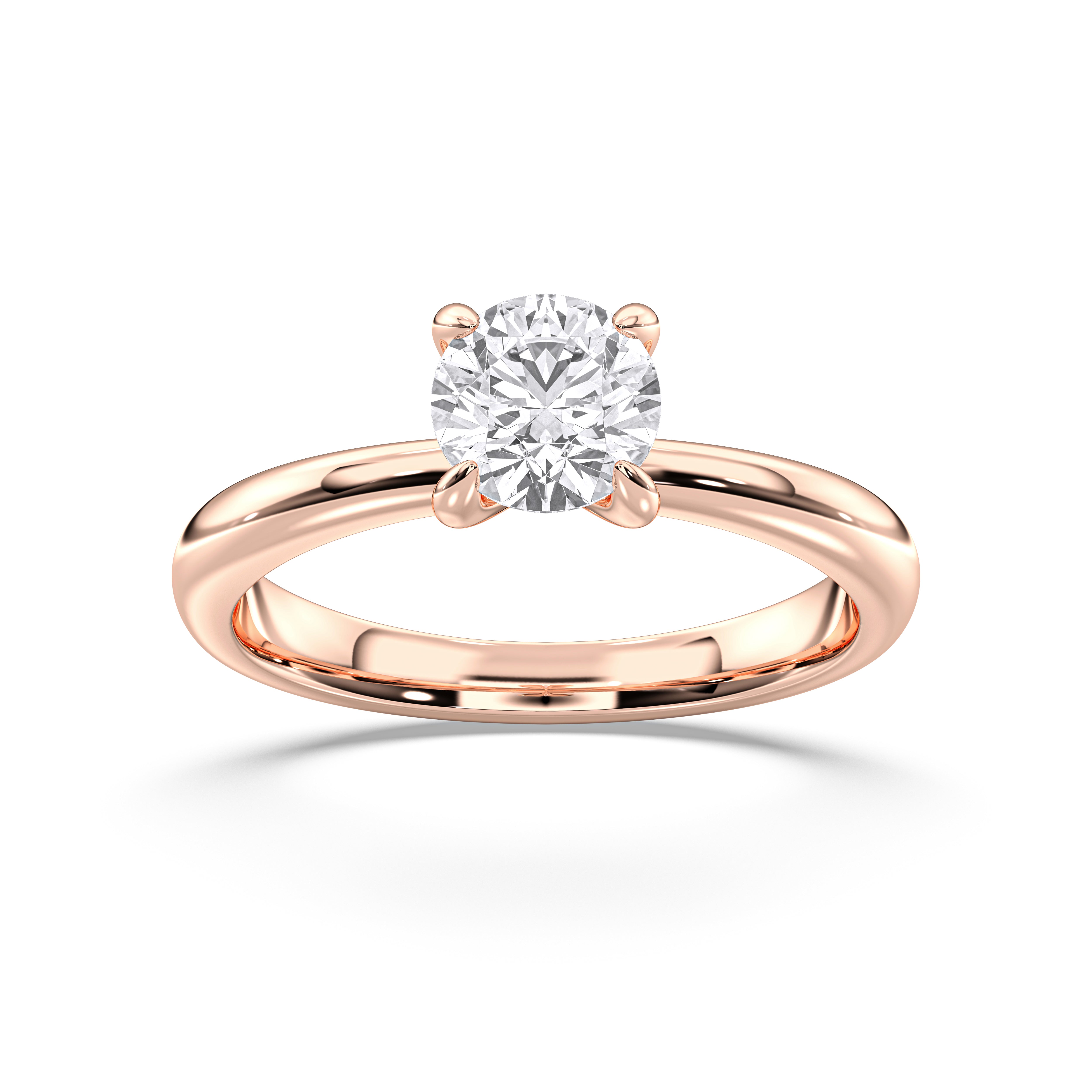1 Carat Round Cut Lab Grown Diamond Prong Set Solitaire Ring in Solid Gold for Women