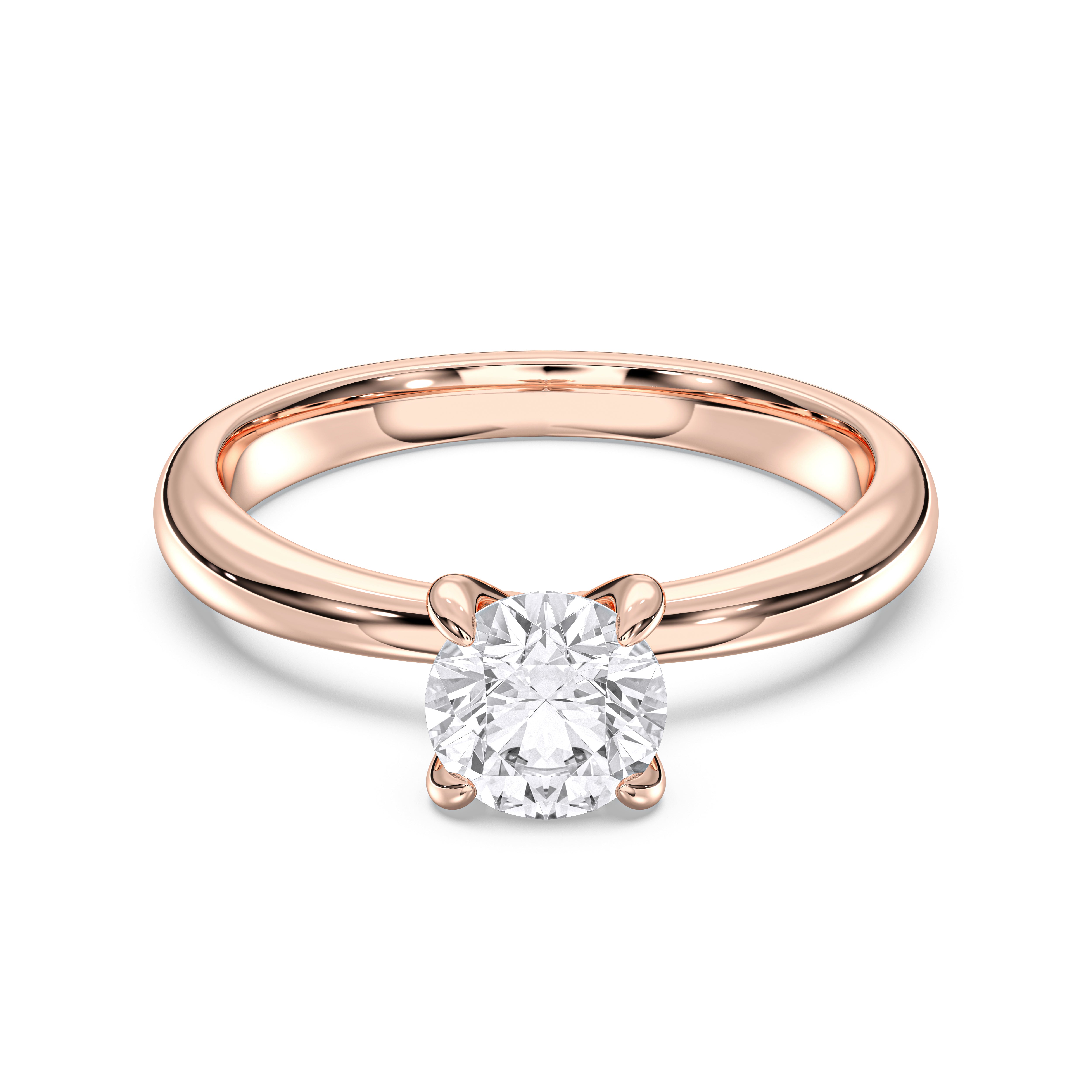 1 Carat Round Cut Lab Grown Diamond Prong Set Solitaire Ring in Solid Gold for Women