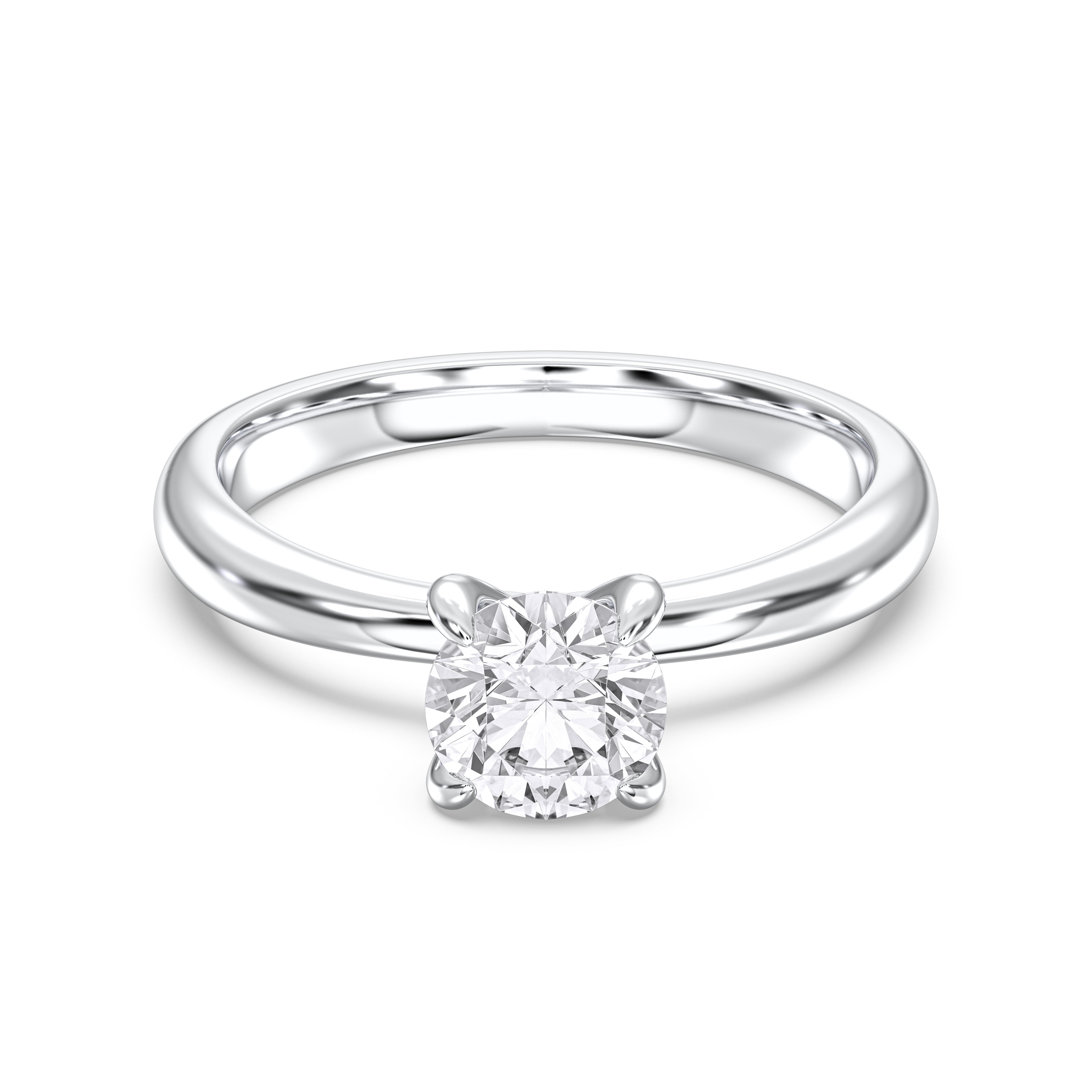 1 Carat Round Cut Lab Grown Diamond Prong Set Solitaire Ring in Solid Gold for Women