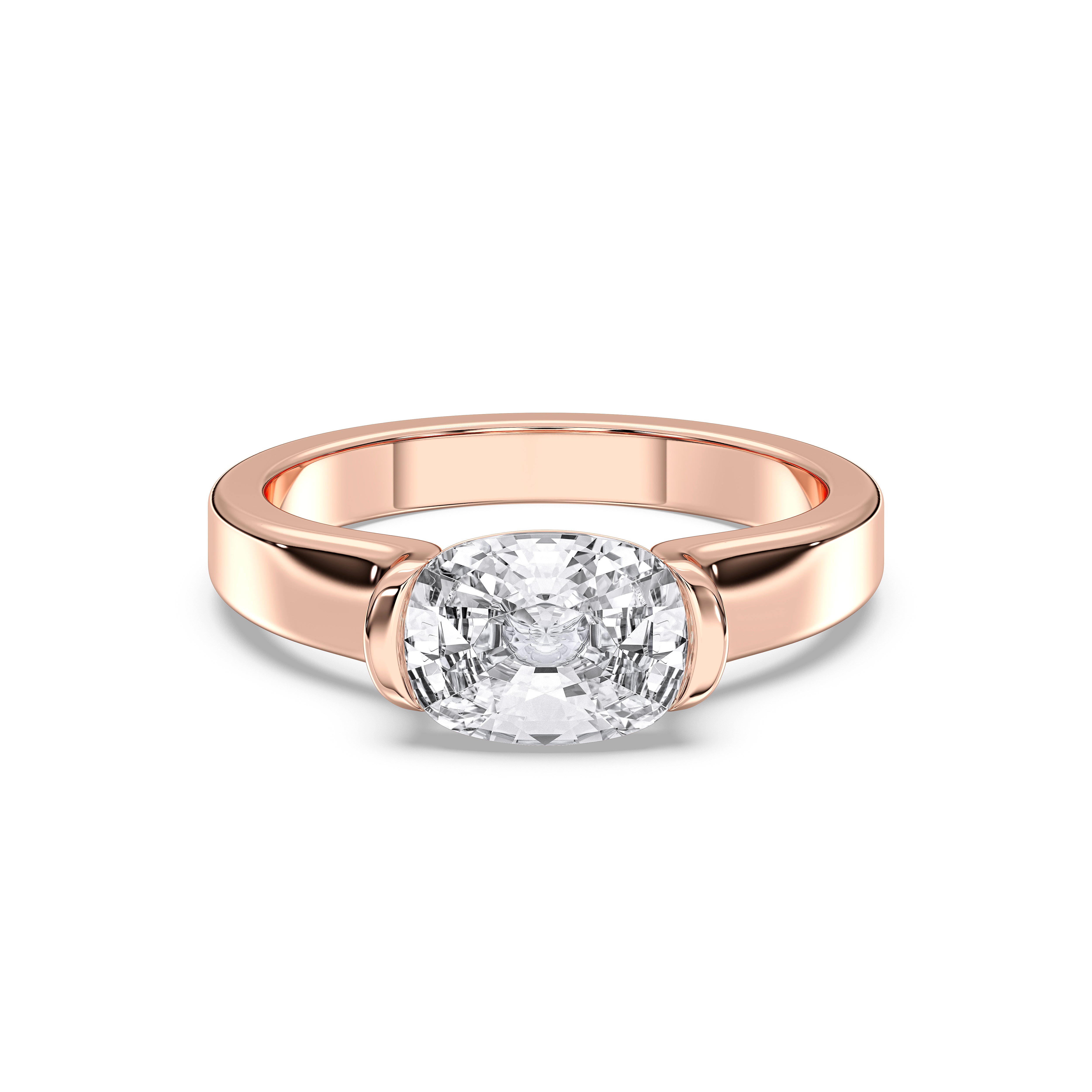 Cushion & Round 2 Carat Lab Grown Diamond Bar Set Solitaire Ring Solid Gold For Her