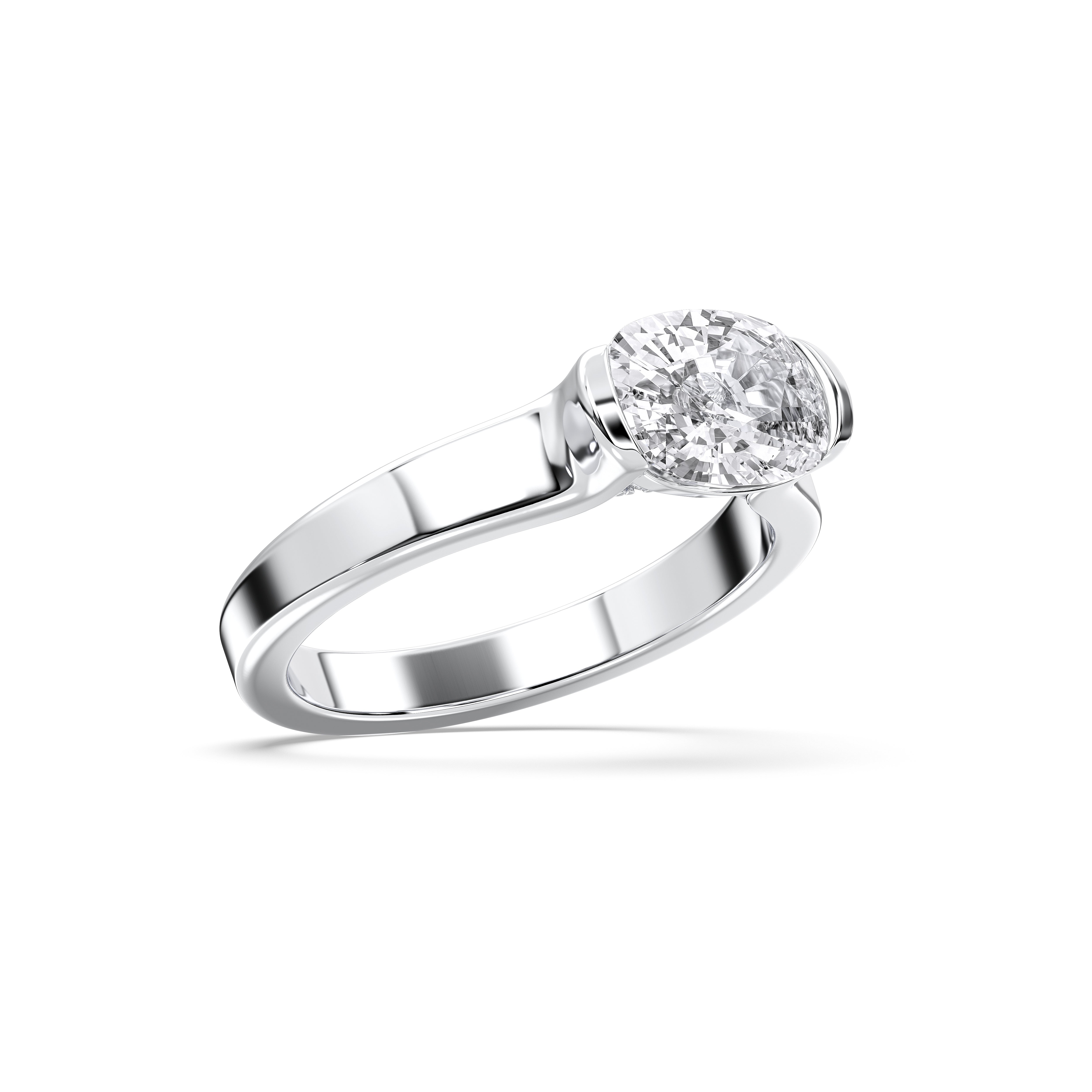 Cushion & Round 2 Carat Lab Grown Diamond Bar Set Solitaire Ring Solid Gold For Her