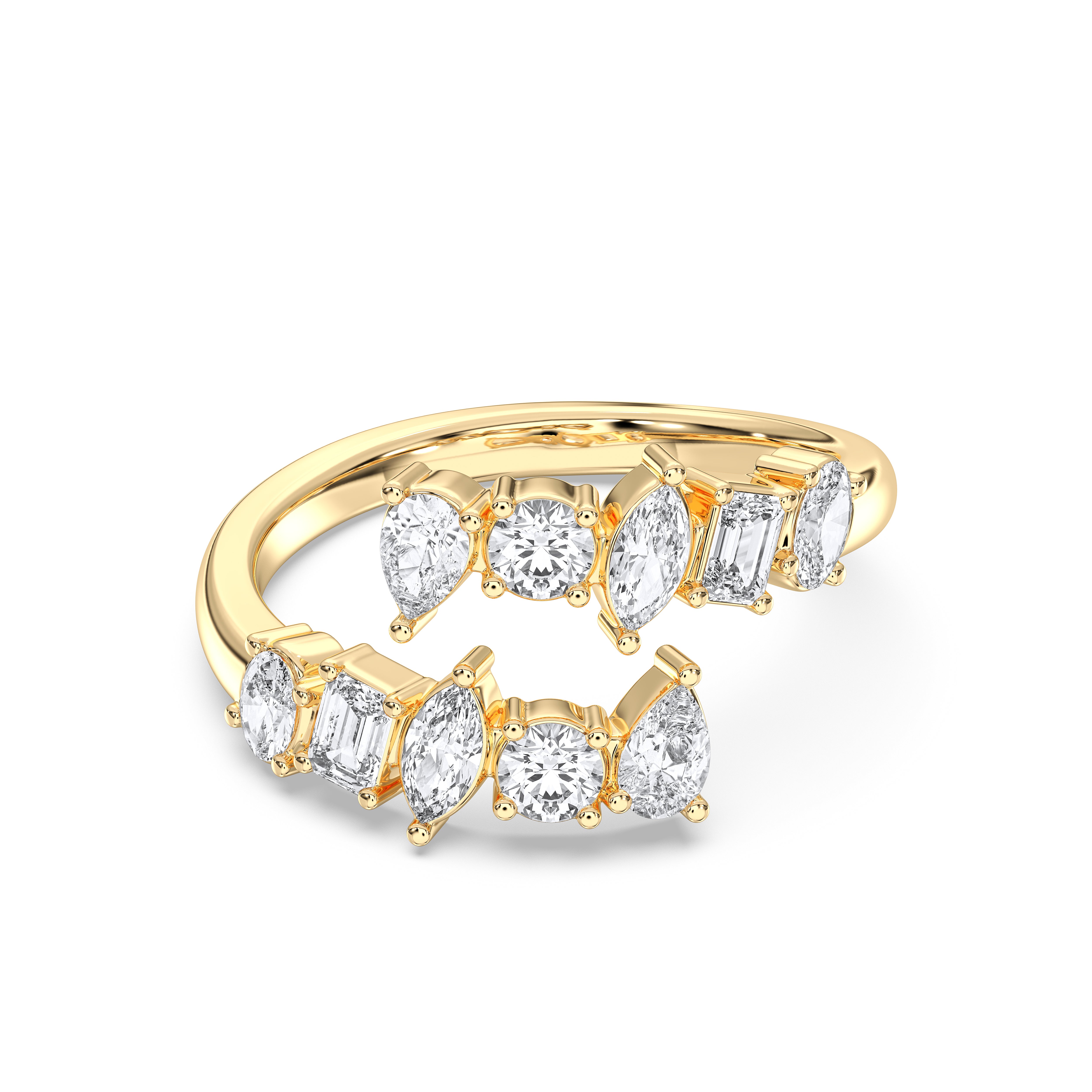 1.25 Carat Multi Shape Stone  Lab Grown Diamond Unique Style  Bypass Ring in Solid Gold For Her