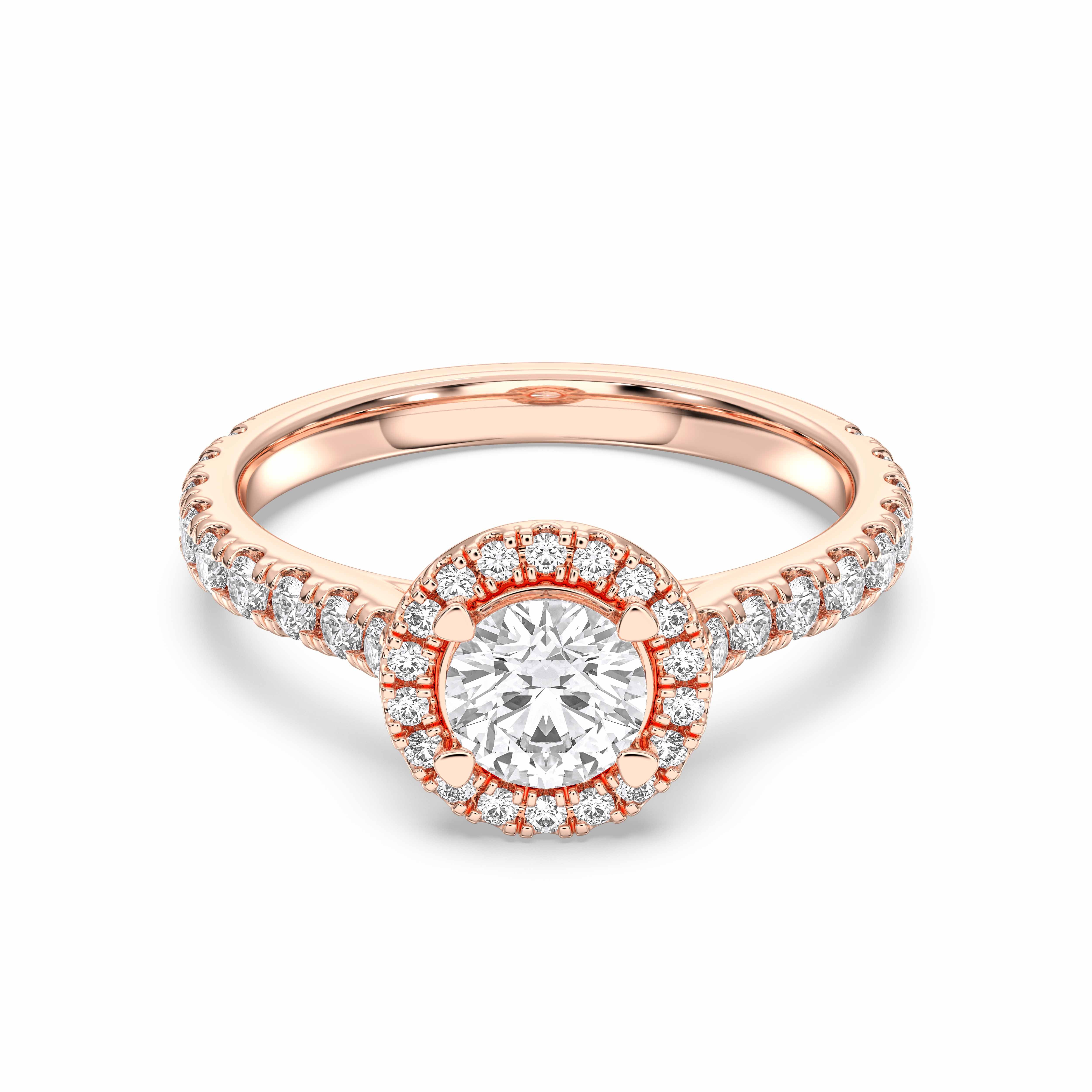 1.40 Carat Round Cut Lab Grown Diamond Halo Engagement Ring in Solid Gold