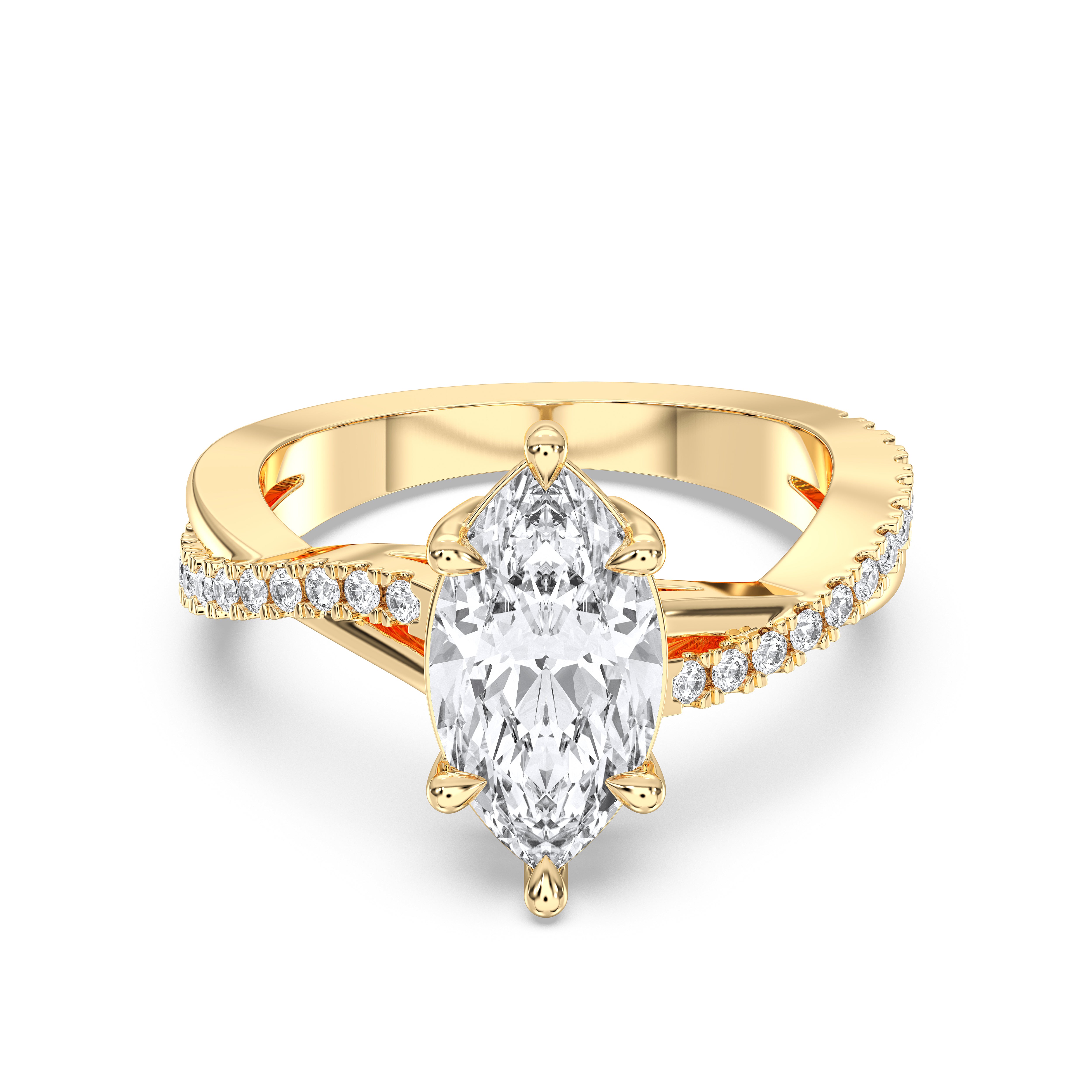 2.26 Carat Marquise & Round Shape Lab Grown Diamond Solitaire Ring in Solid Gold