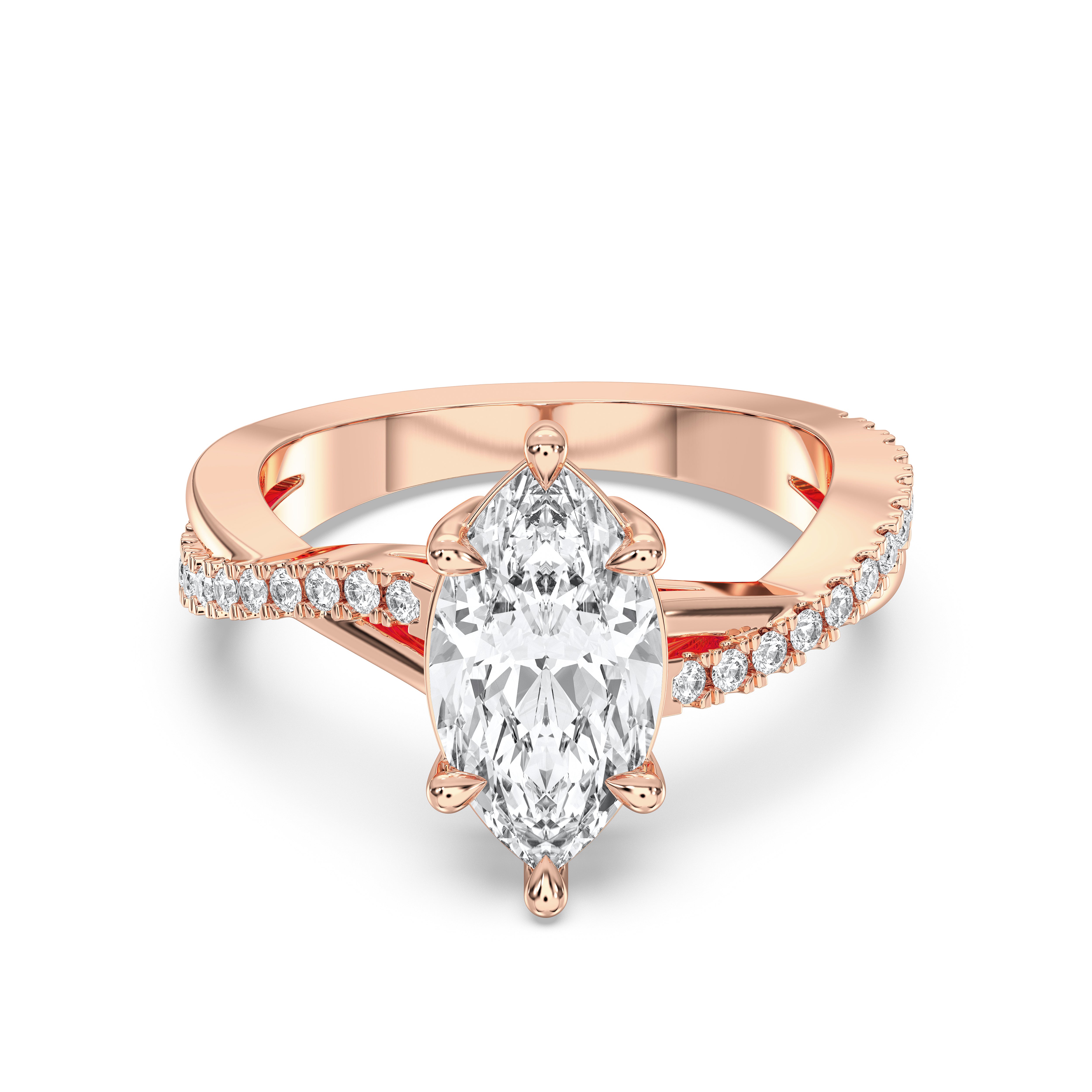 2.26 Carat Marquise & Round Shape Lab Grown Diamond Solitaire Ring in Solid Gold
