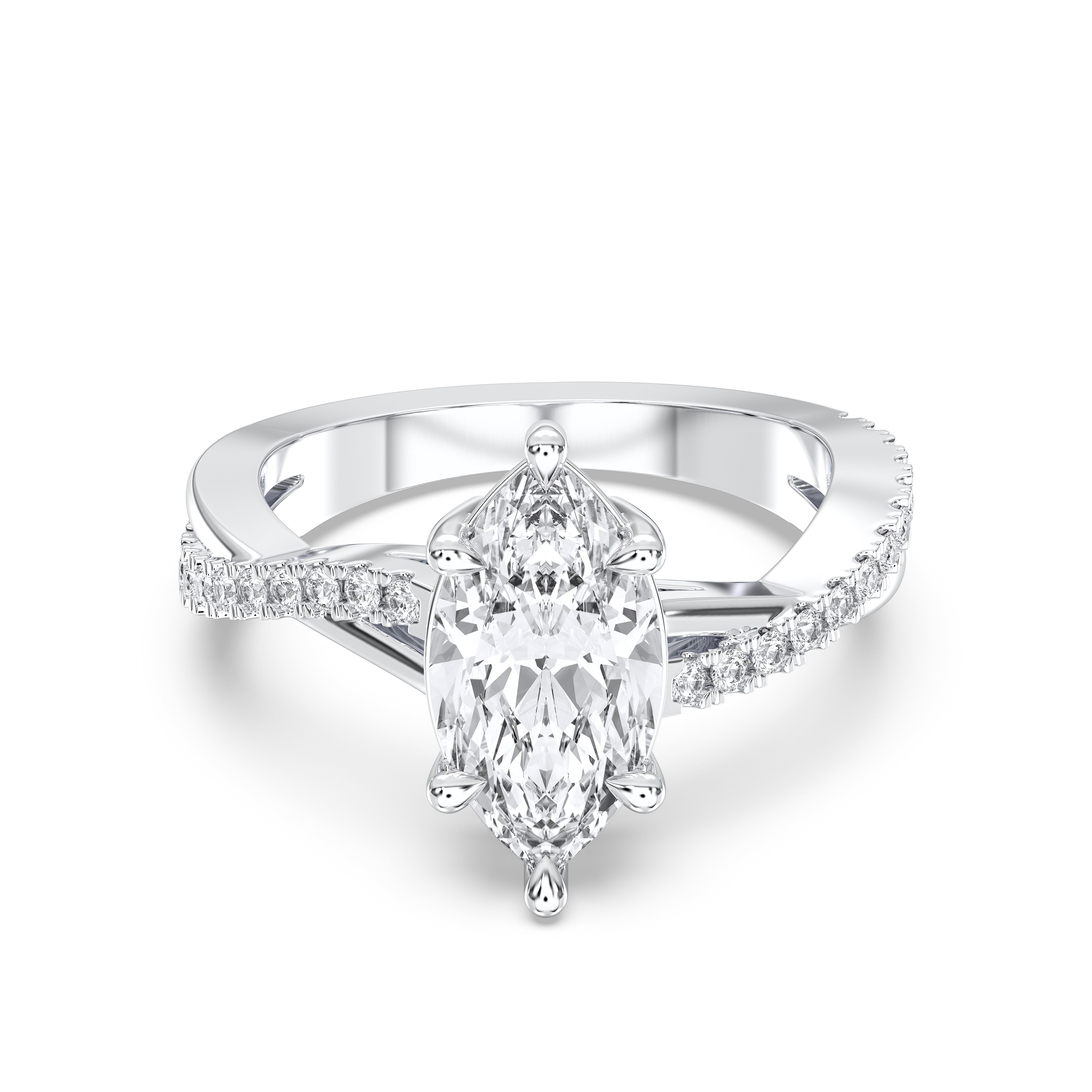 2.26 Carat Marquise & Round Shape Lab Grown Diamond Solitaire Ring in Solid Gold