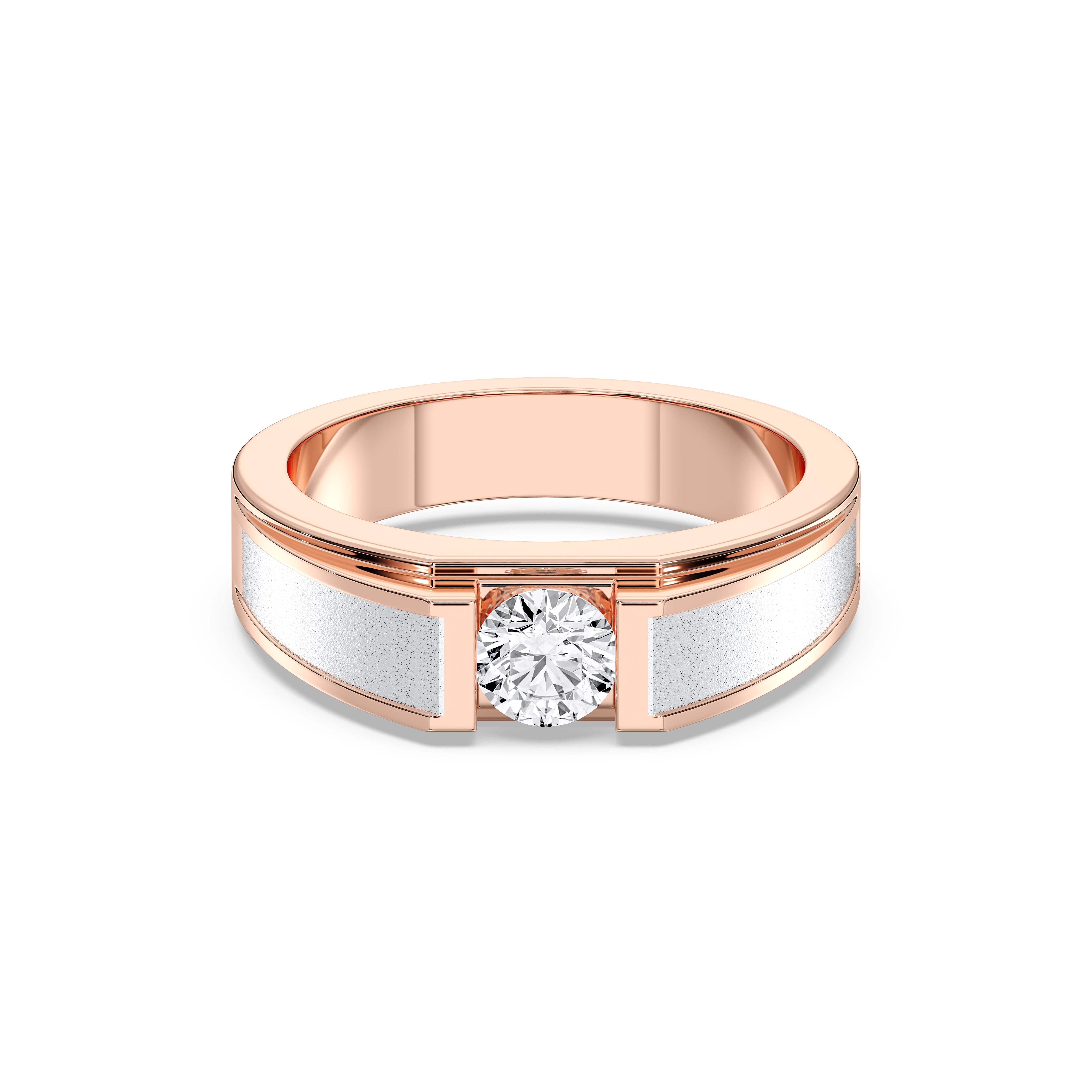 Round Cut 0.50 Carat Lab Grown Diamond Half Bezel Set Wedding Ring Made in Solid Gold