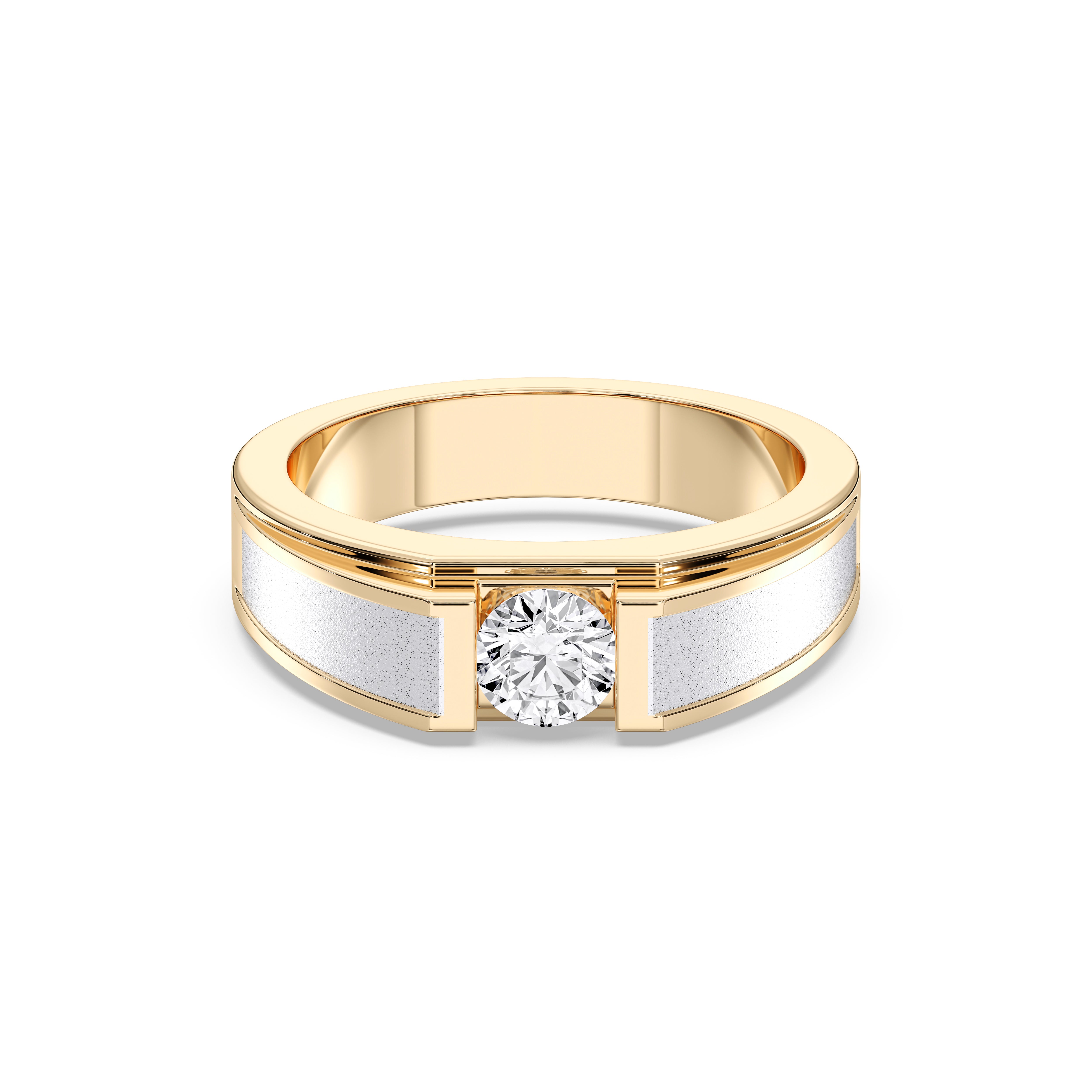 Round Cut 0.50 Carat Lab Grown Diamond Half Bezel Set Wedding Ring Made in Solid Gold