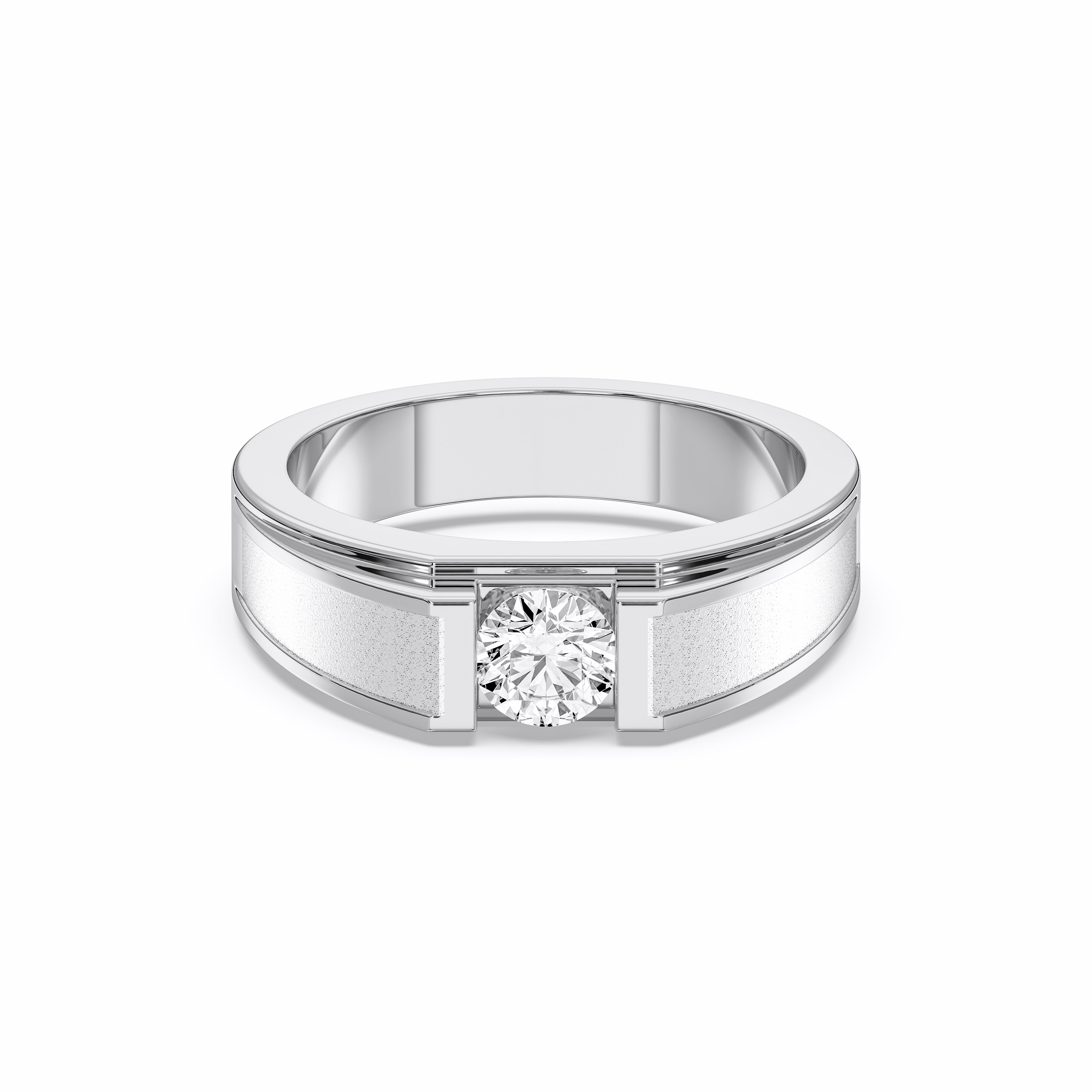Round Cut 0.50 Carat Lab Grown Diamond Half Bezel Set Wedding Ring Made in Solid Gold