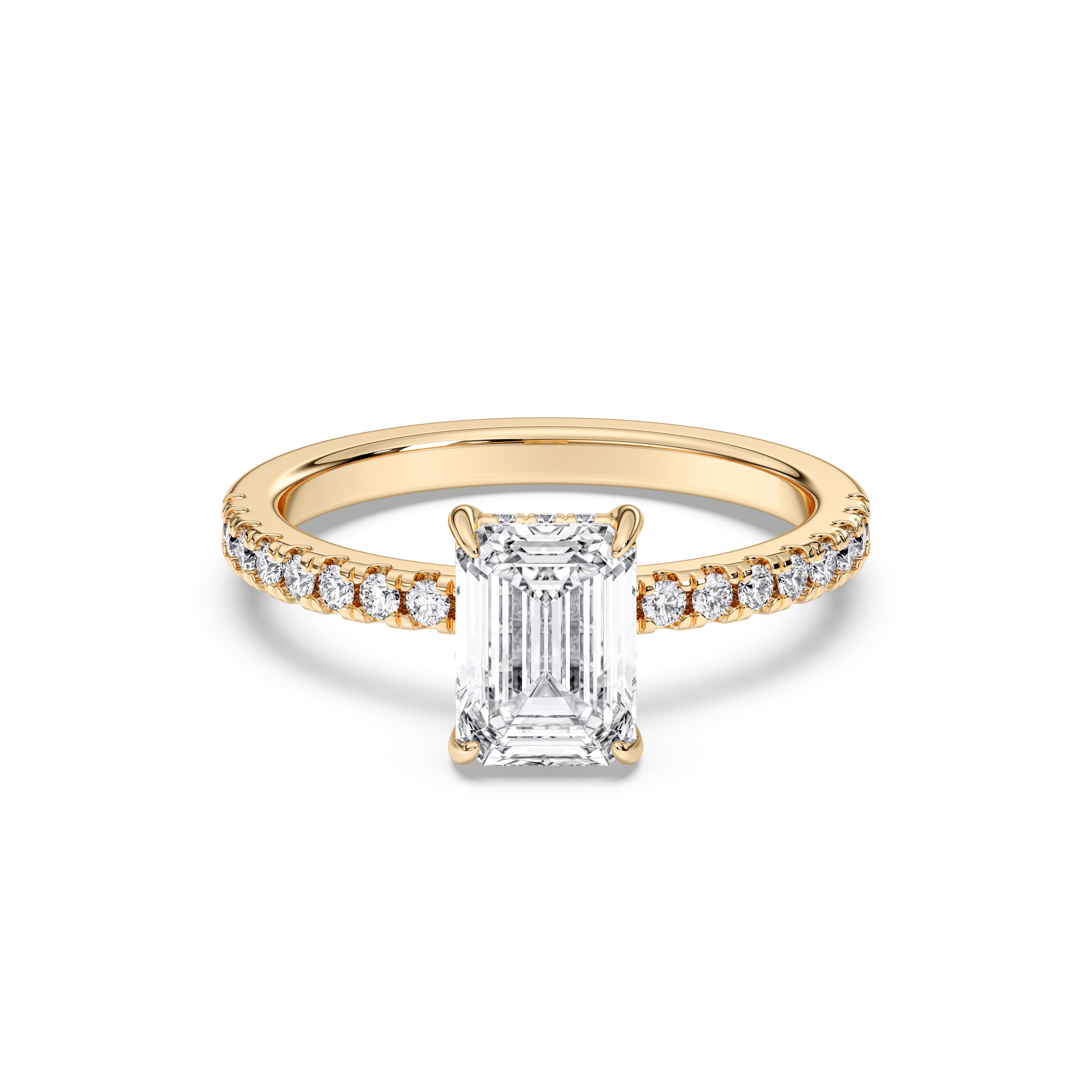 1.85 Carat Emerald & Round Lab Grown Diamond Solitaire Engagement Ring in Solid Gold