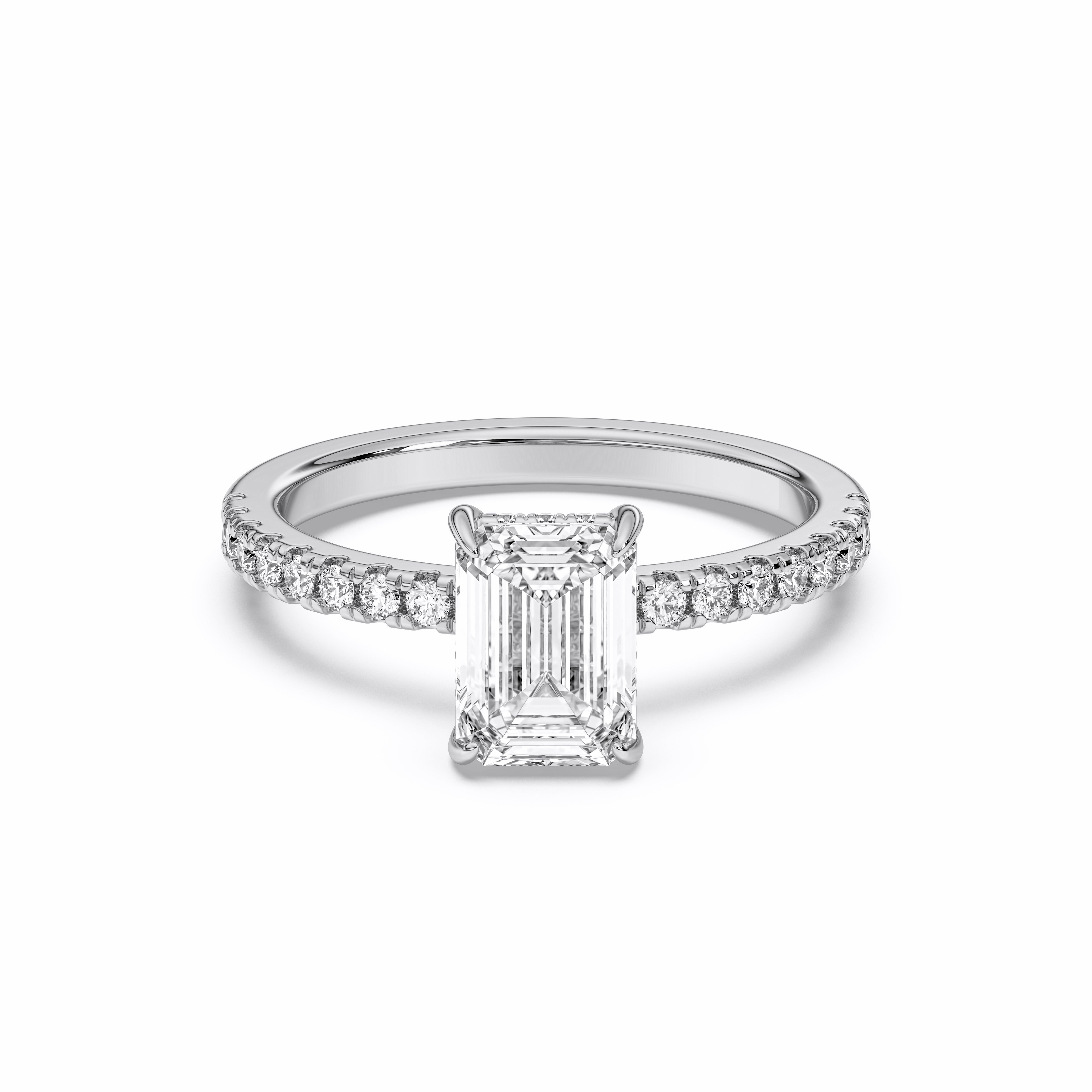 1.85 Carat Emerald & Round Lab Grown Diamond Solitaire Engagement Ring in Solid Gold