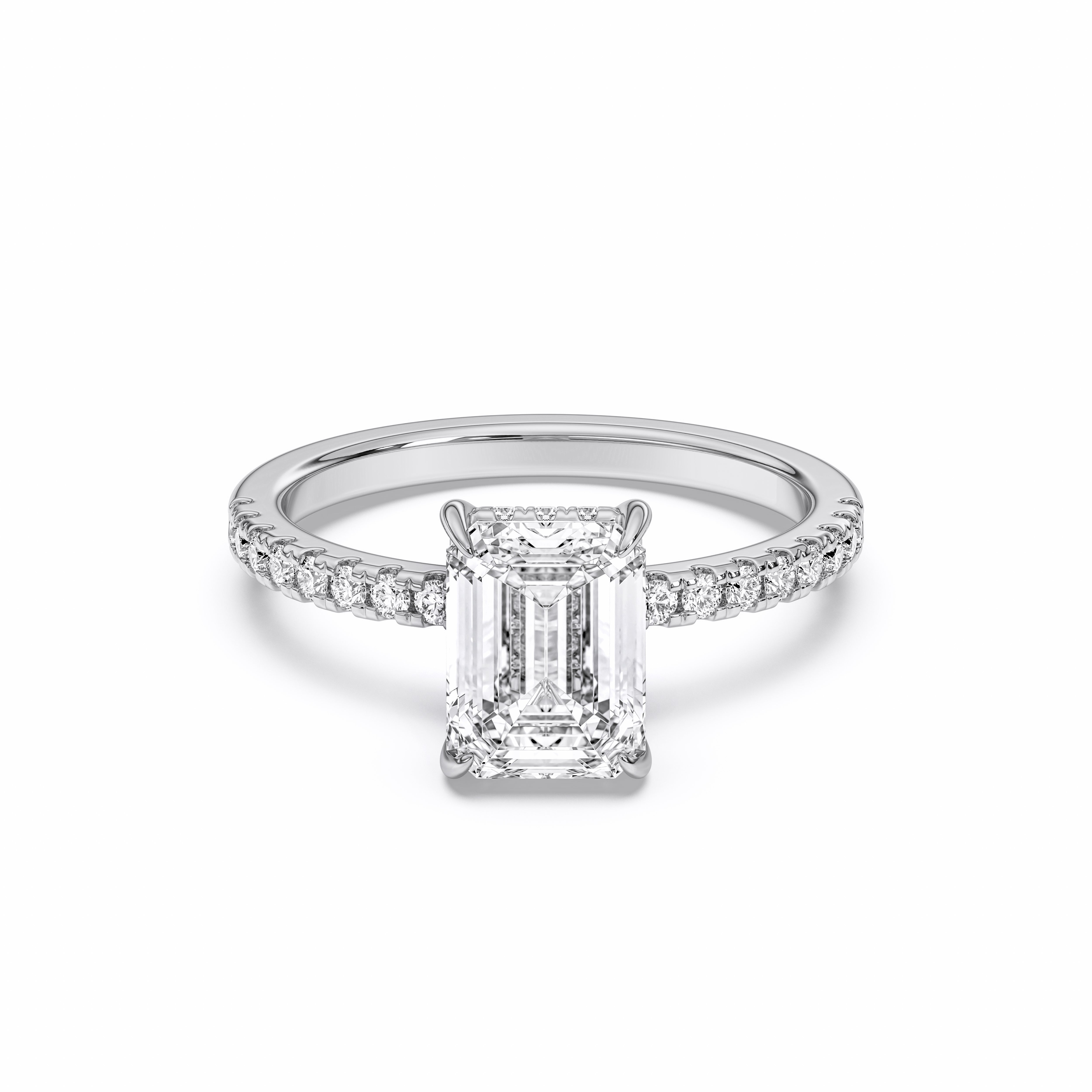 2.31 Carat Emerald & Round Lab Grown Diamond Solitaire Engagement Ring in Solid Gold