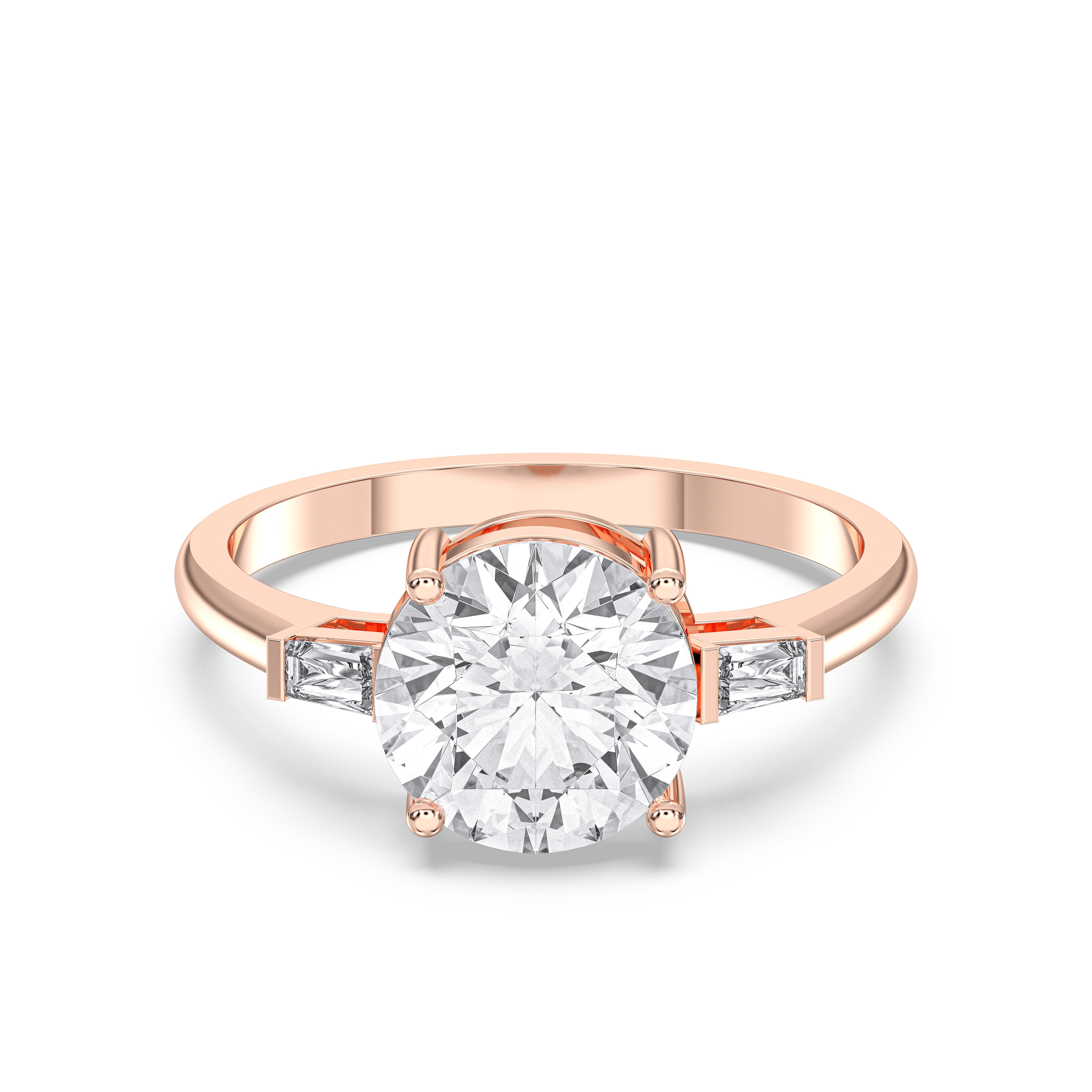 2.70 Carat Round & Baguette Cut Lab Grown Diamond 3 Stone Engagement Ring in Solid Gold