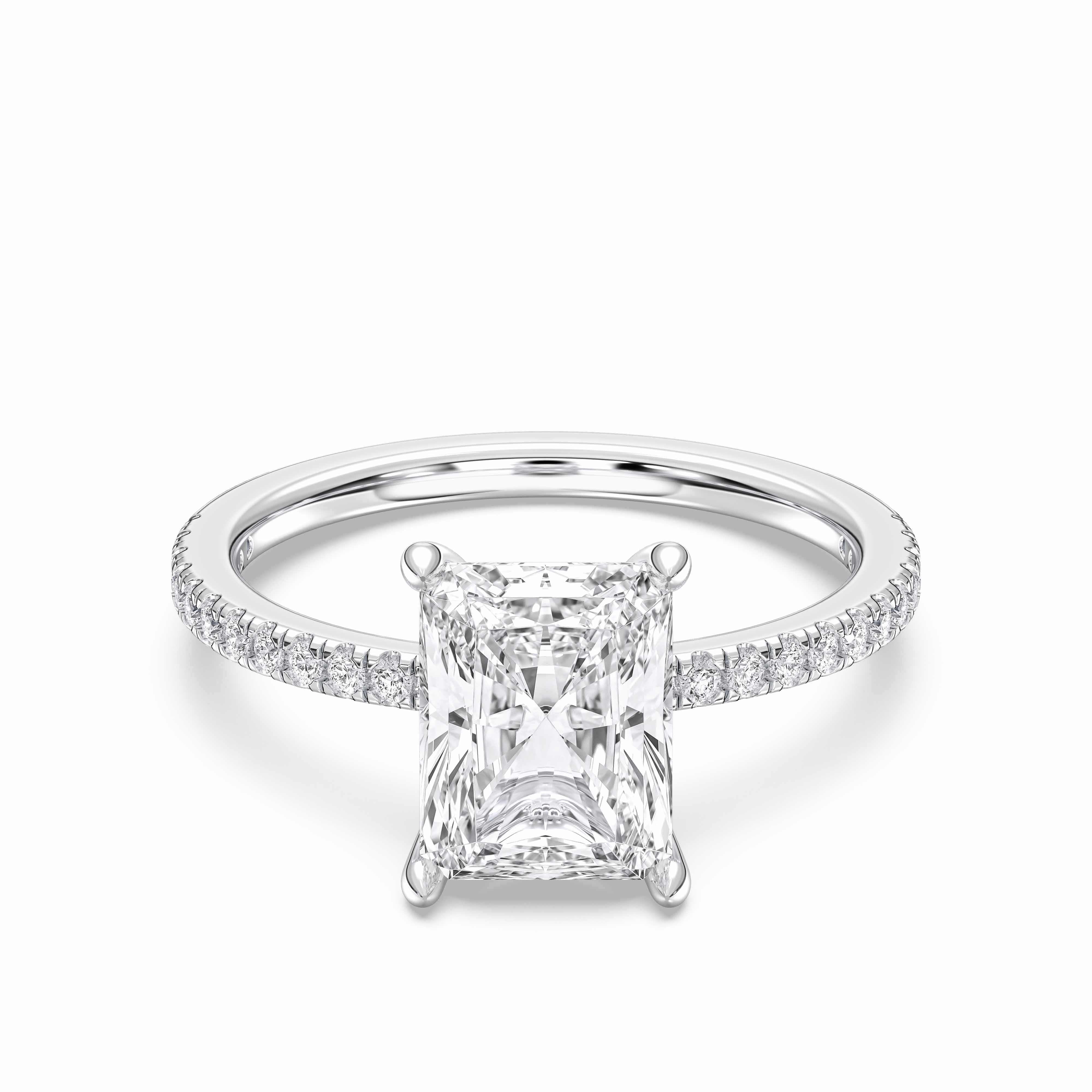 3.20 Carat Radiant & Round Cut Lab Grown Diamond Solitaire Engagement Ring in Solid Gold