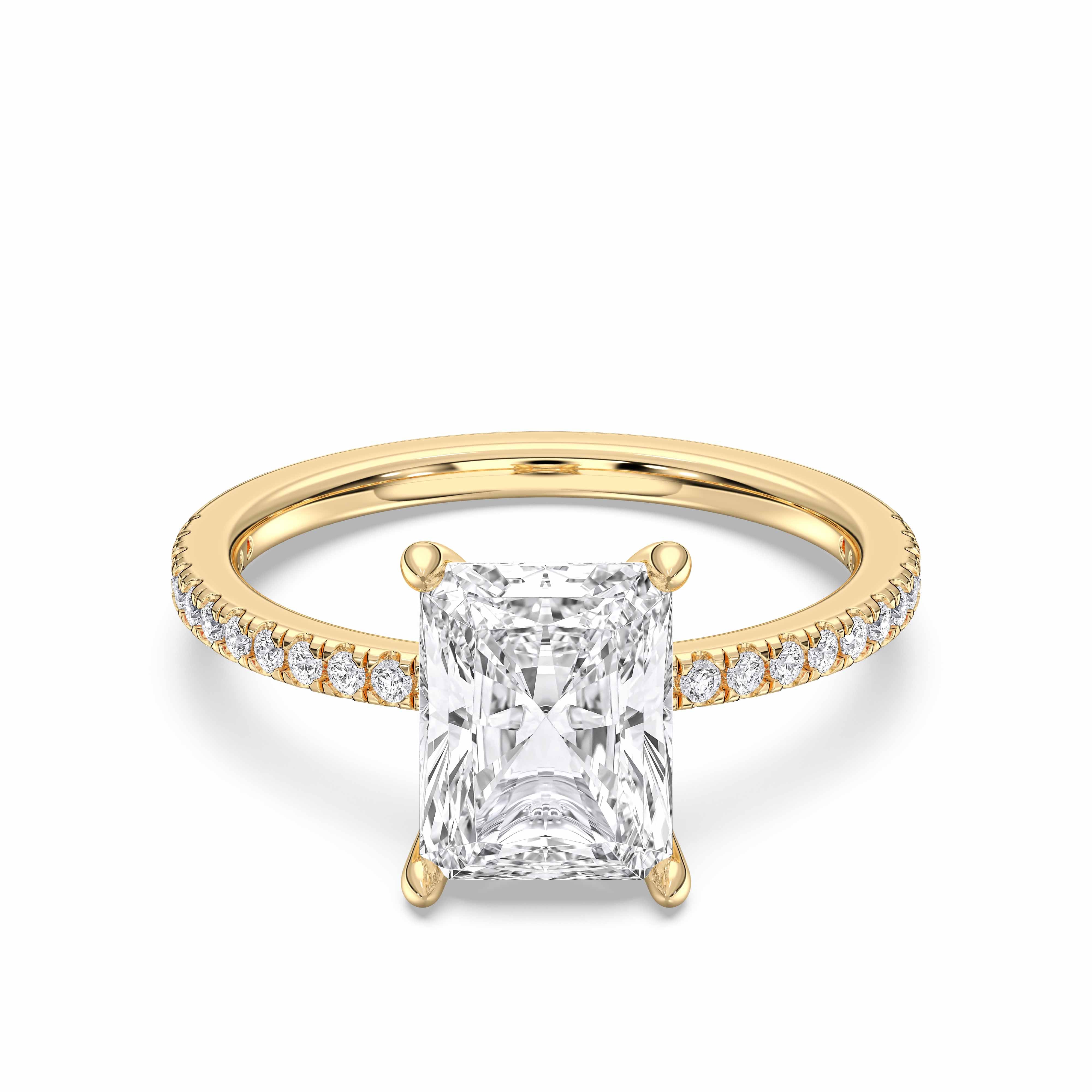 3.20 Carat Radiant & Round Cut Lab Grown Diamond Solitaire Engagement Ring in Solid Gold