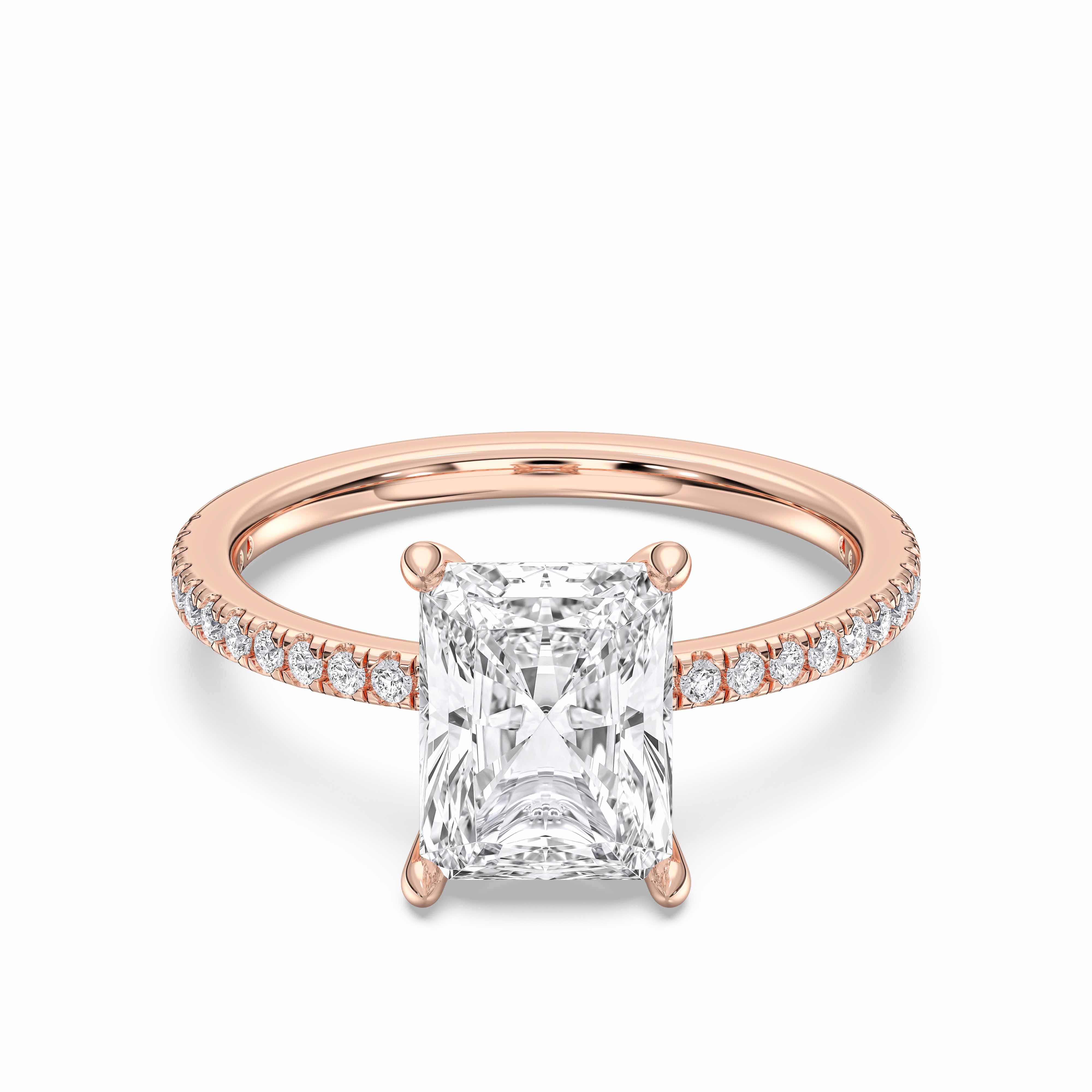 3.20 Carat Radiant & Round Cut Lab Grown Diamond Solitaire Engagement Ring in Solid Gold