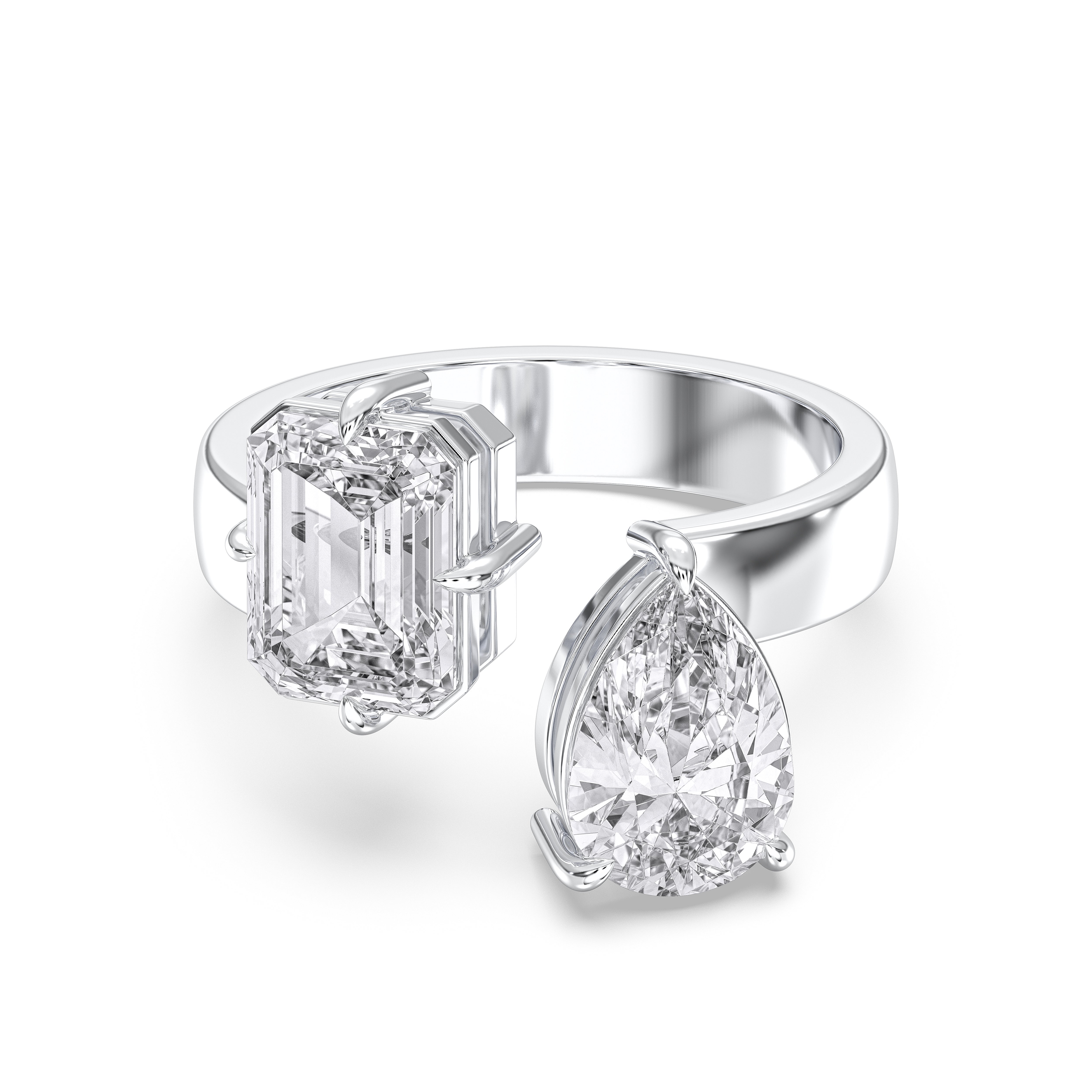 4.37 Carat Emerald & Pear Cut Lab Grown Diamond 2 Stone Luxurious Wedding Ring Made in Solid Gold