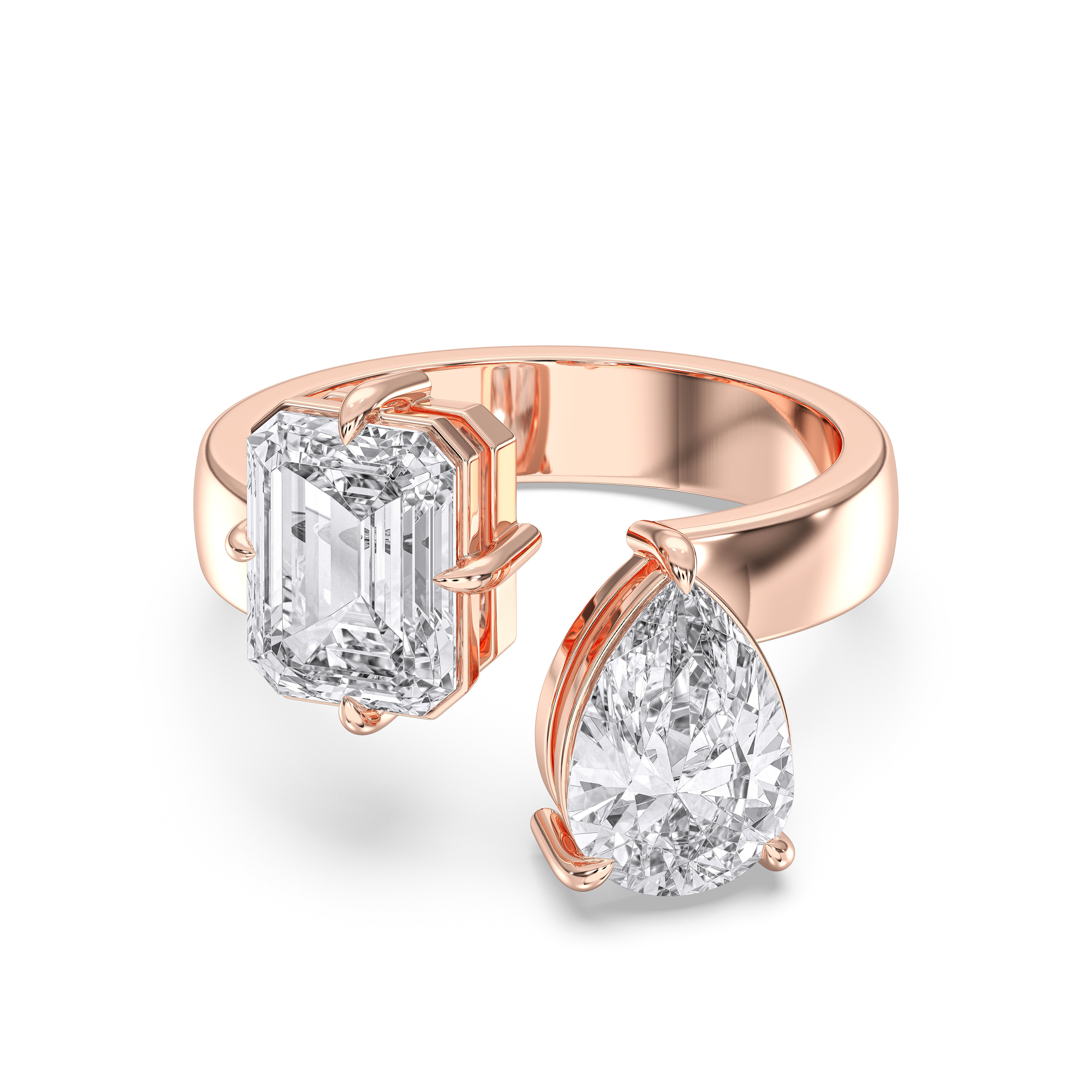 4.37 Carat Emerald & Pear Cut Lab Grown Diamond 2 Stone Luxurious Wedding Ring Made in Solid Gold