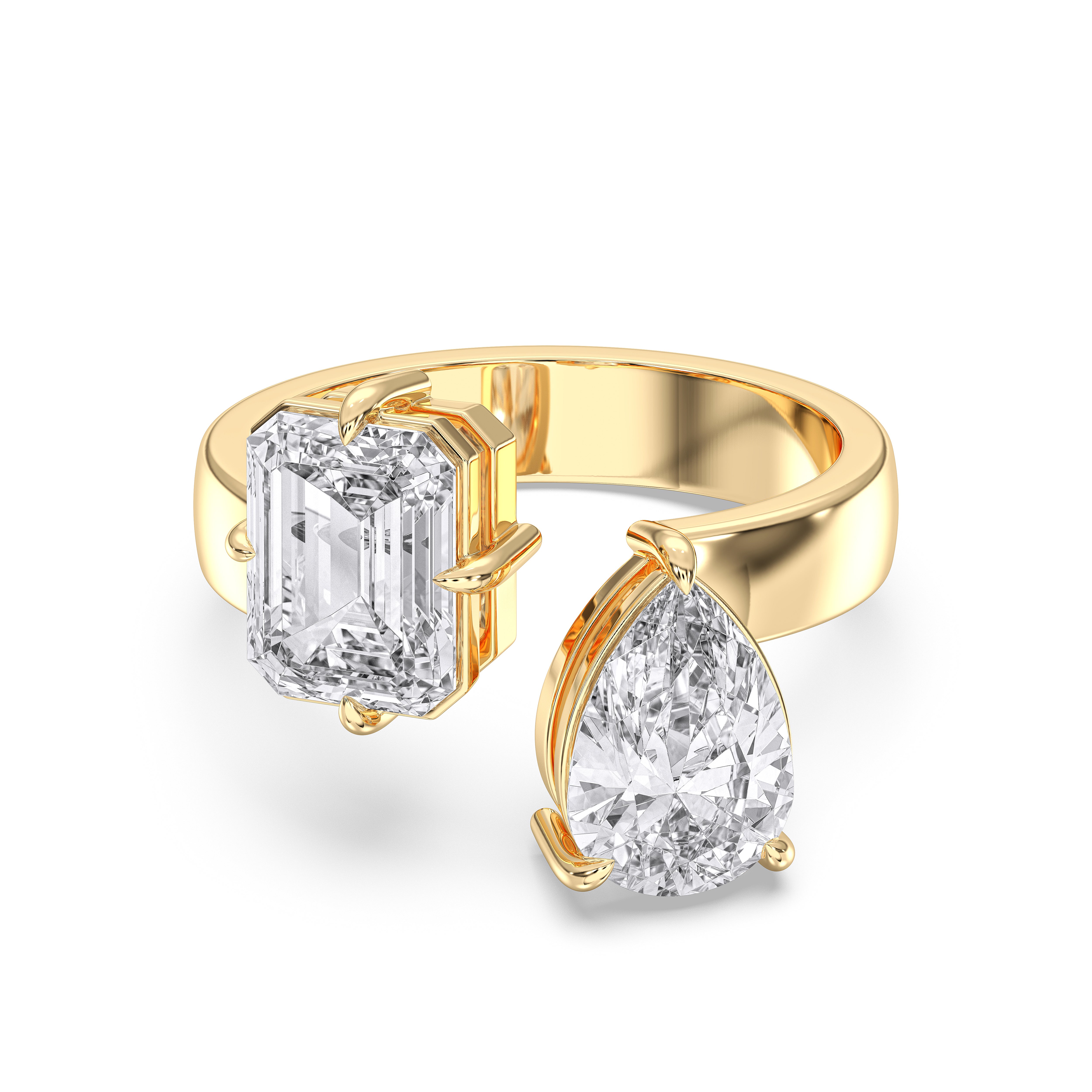 4.37 Carat Emerald & Pear Cut Lab Grown Diamond 2 Stone Luxurious Wedding Ring Made in Solid Gold