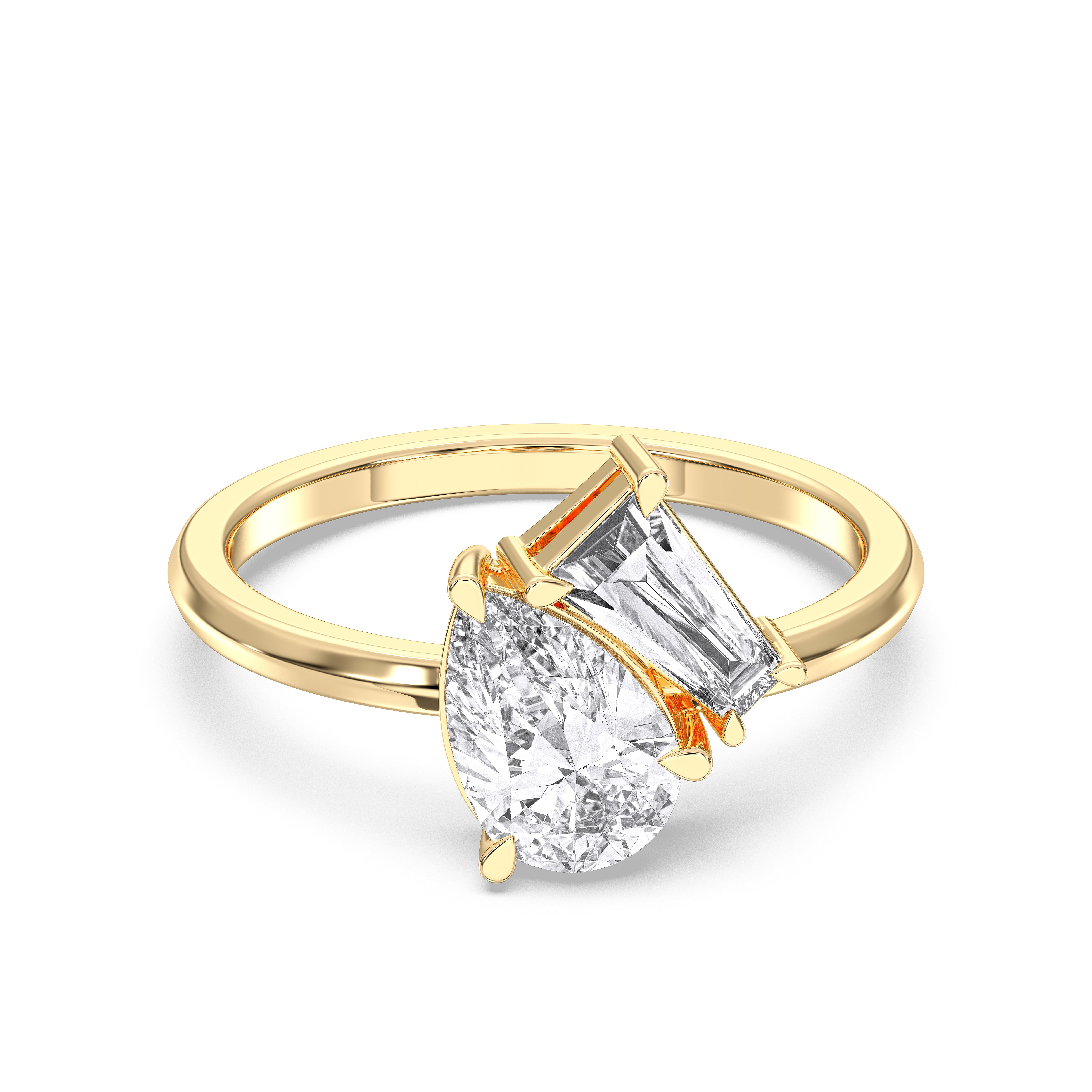 1.80 Carat Baguette & Pear Cut Lab Grown Diamond 2 Stone Prong Set Engagement Ring In Solid gold