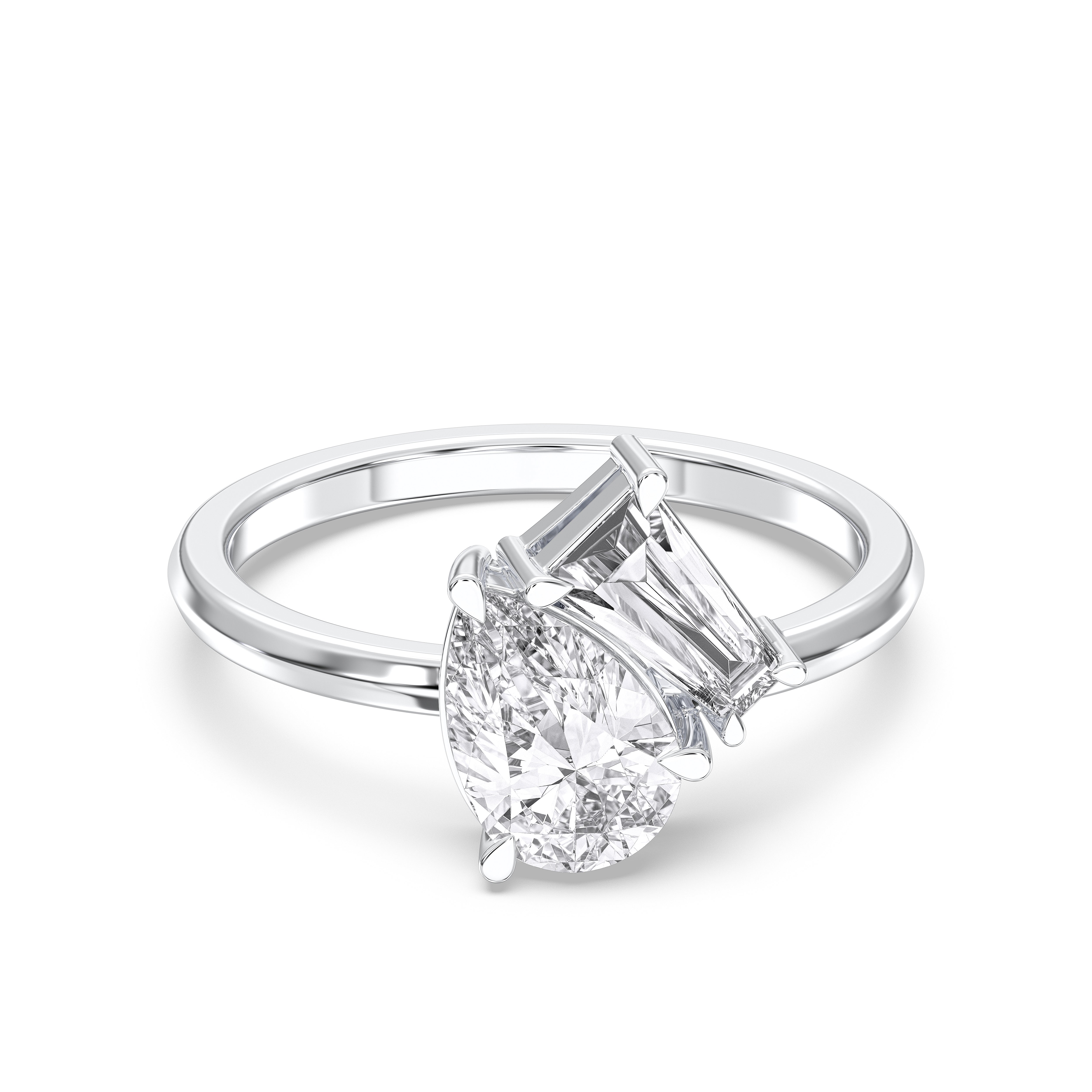 1.80 Carat Baguette & Pear Cut Lab Grown Diamond 2 Stone Prong Set Engagement Ring In Solid gold