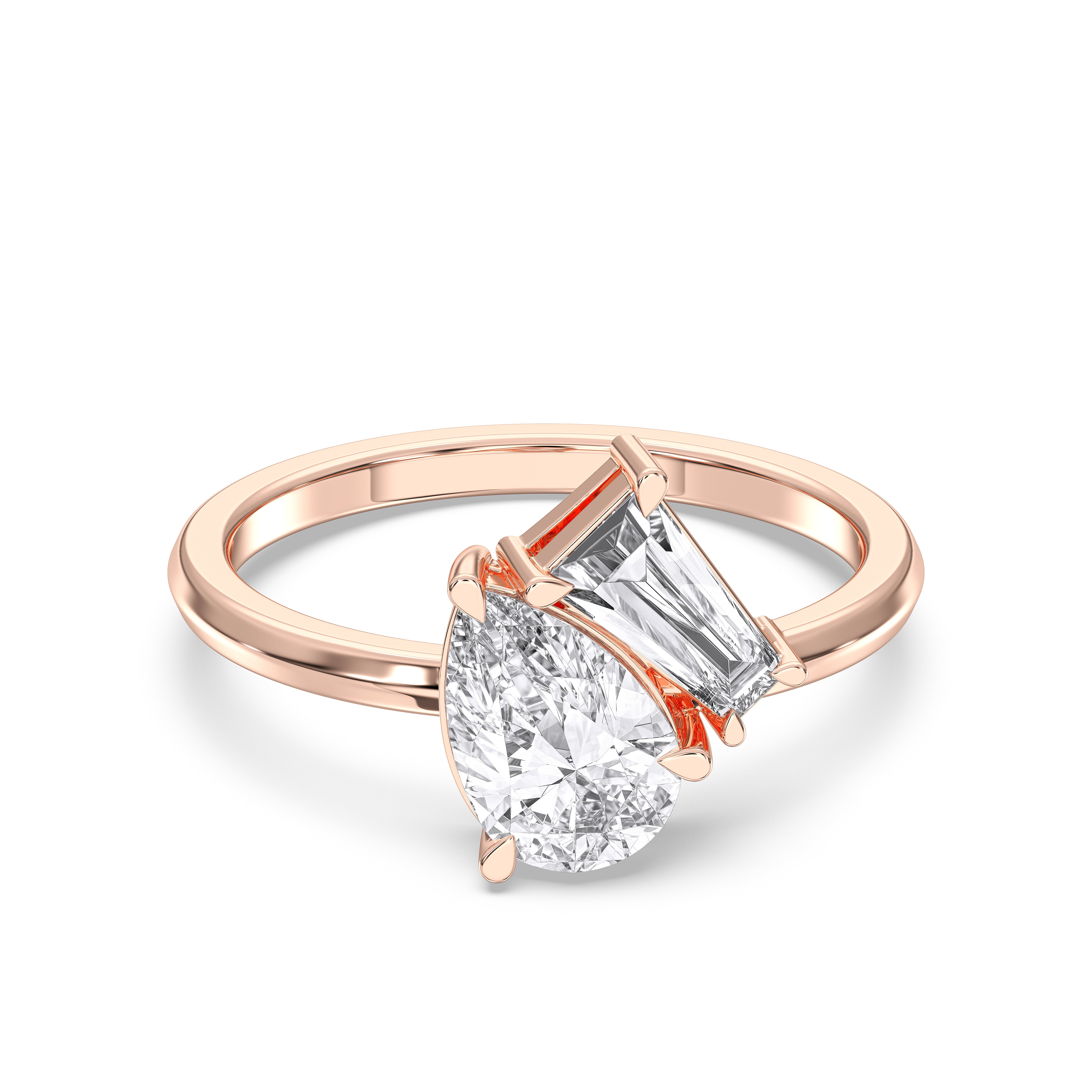 1.80 Carat Baguette & Pear Cut Lab Grown Diamond 2 Stone Prong Set Engagement Ring In Solid gold