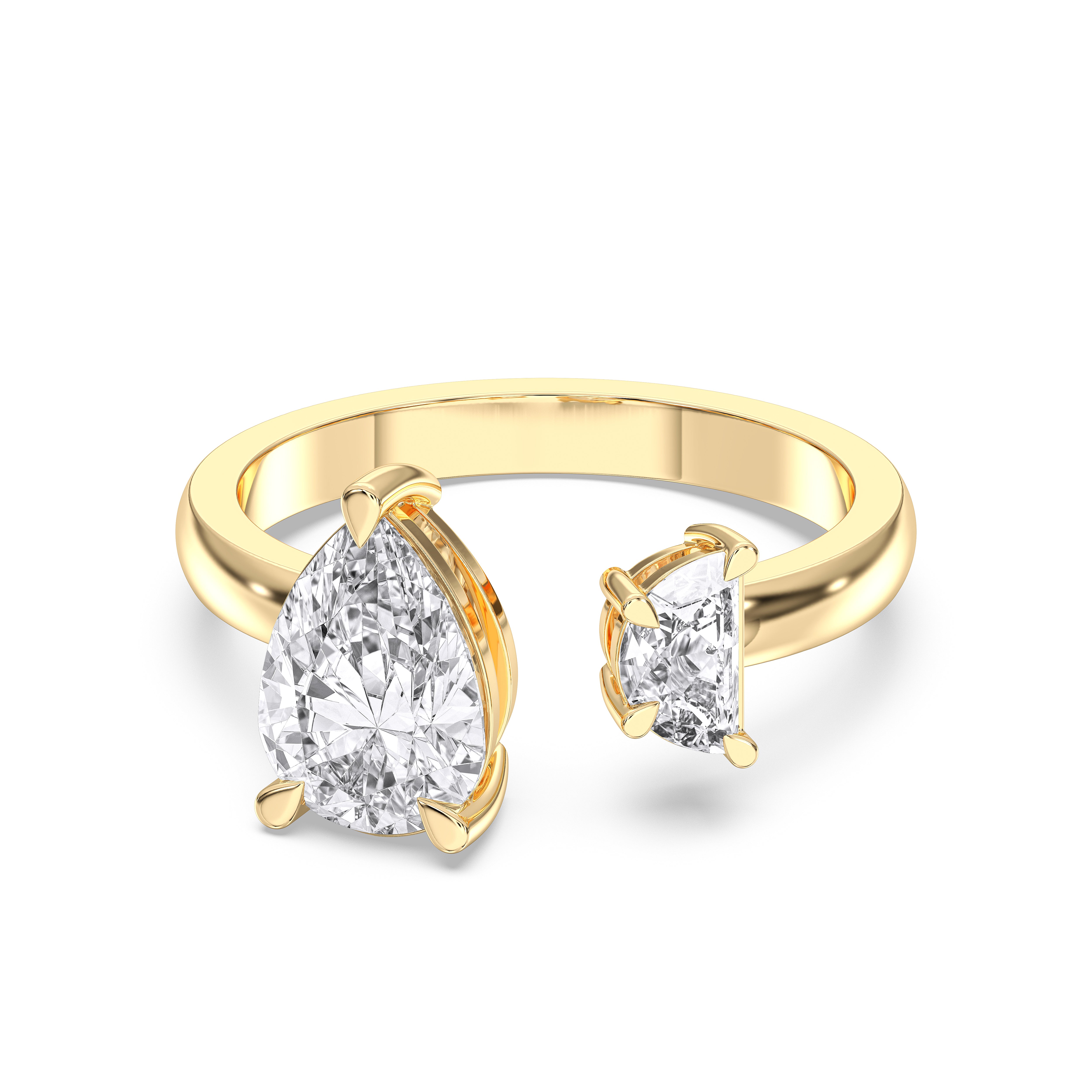 Pear & Half Moon Shape 2.17 Carat Lab Grown Two Stone Engagement Ring in Solid Gold For Her