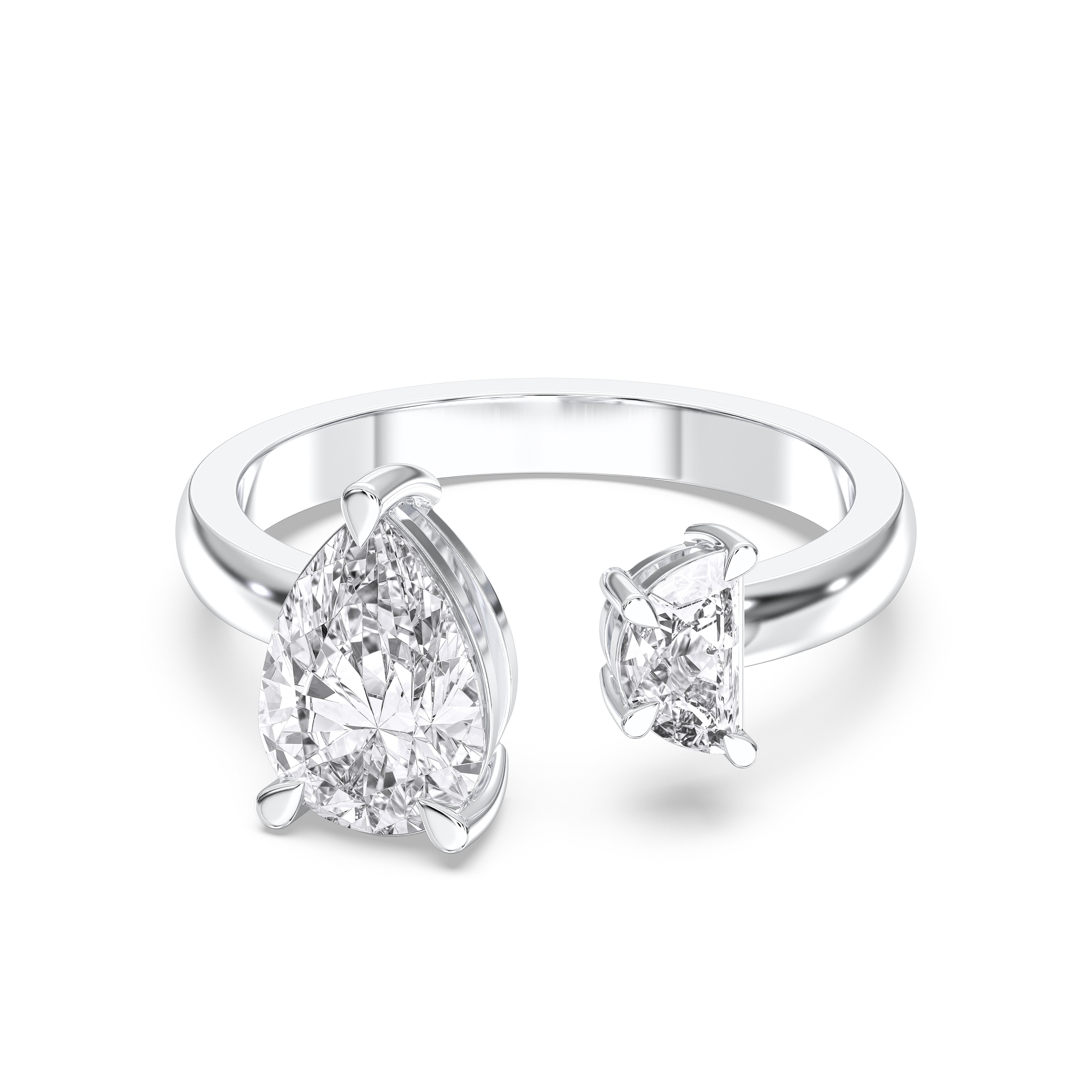 Pear & Half Moon Shape 2.17 Carat Lab Grown Two Stone Engagement Ring in Solid Gold For Her