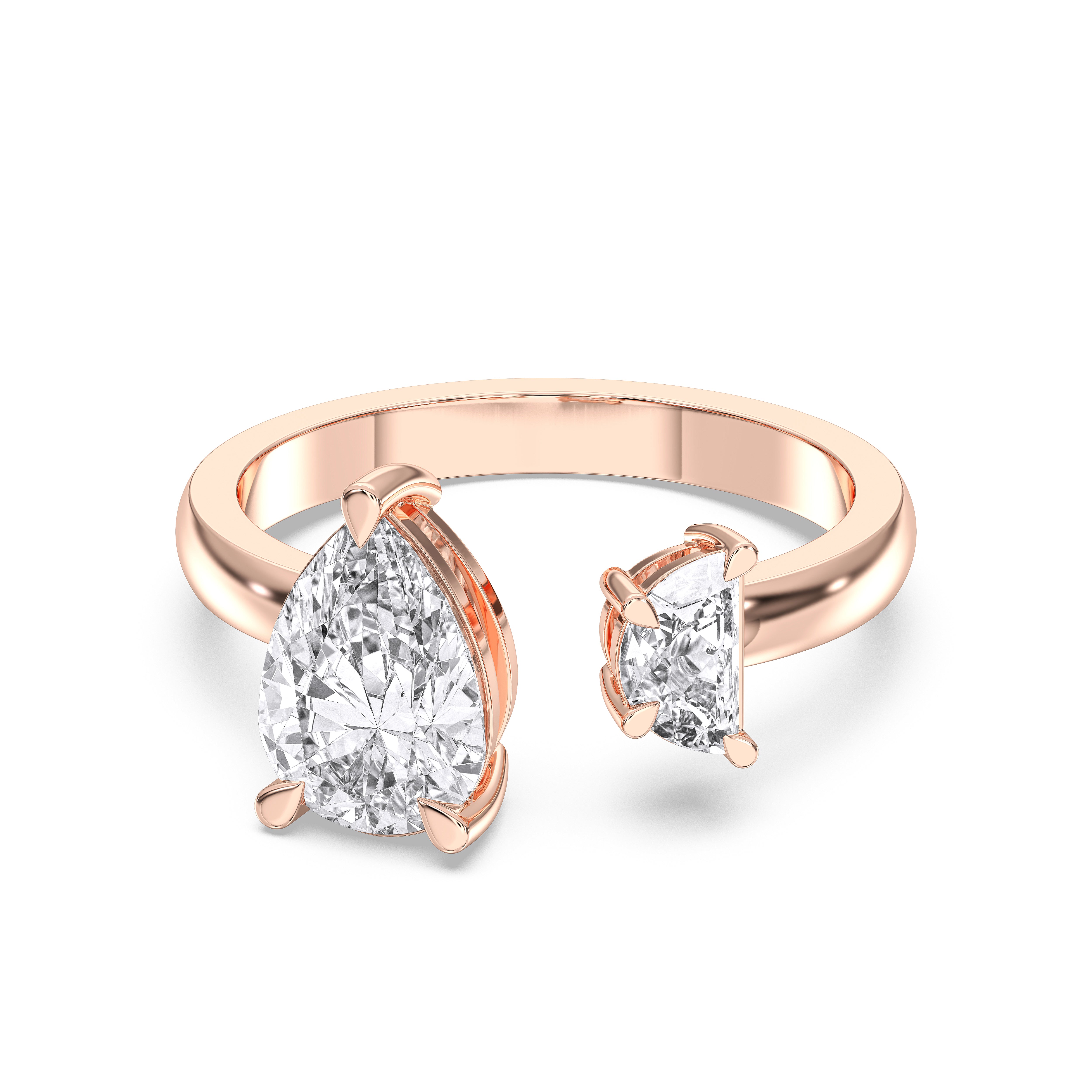 Pear & Half Moon Shape 2.17 Carat Lab Grown Two Stone Engagement Ring in Solid Gold For Her