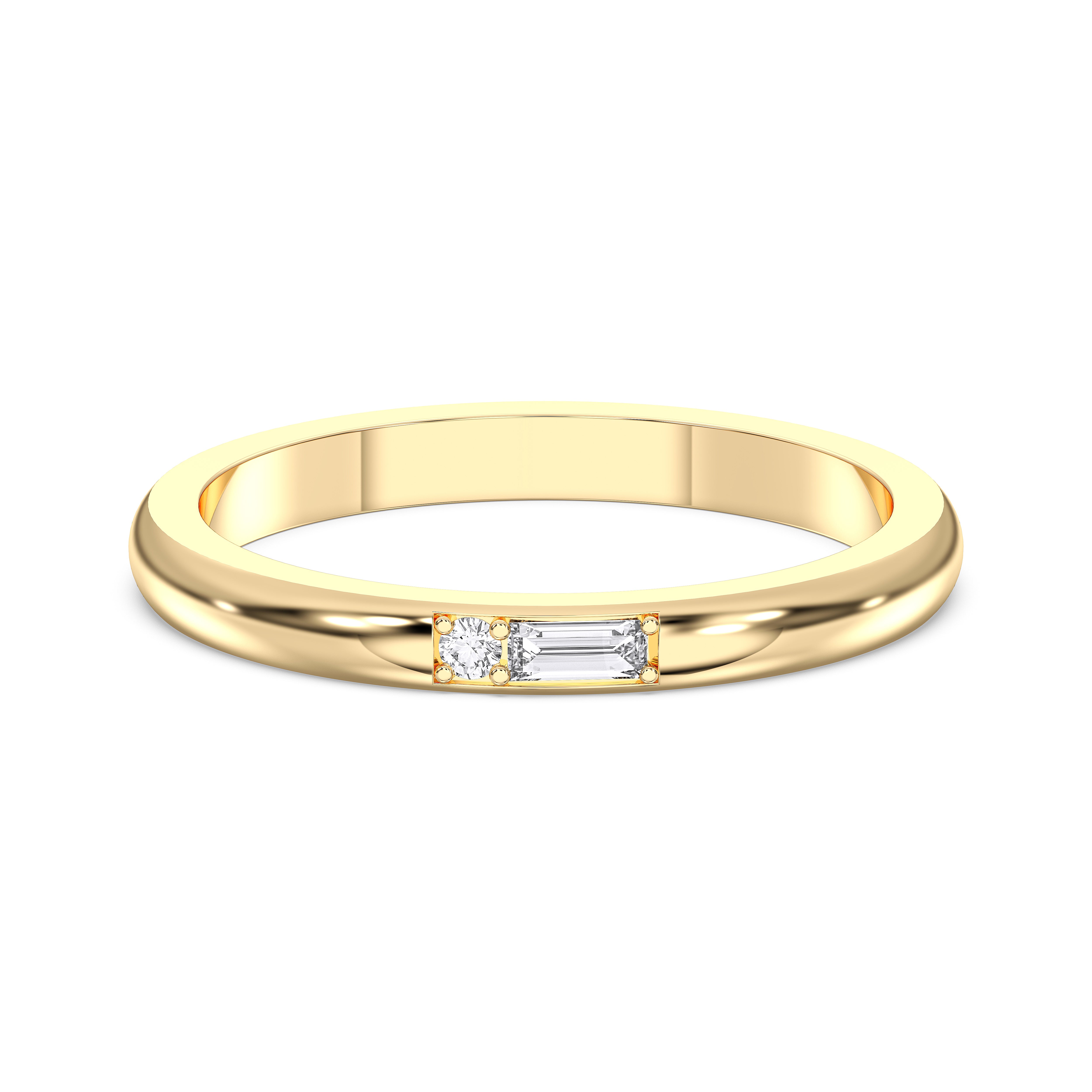 Baguette & Round 0.094 Carat Lab Grown Diamond Two Stone Wedding Band in Solid Gold for Women