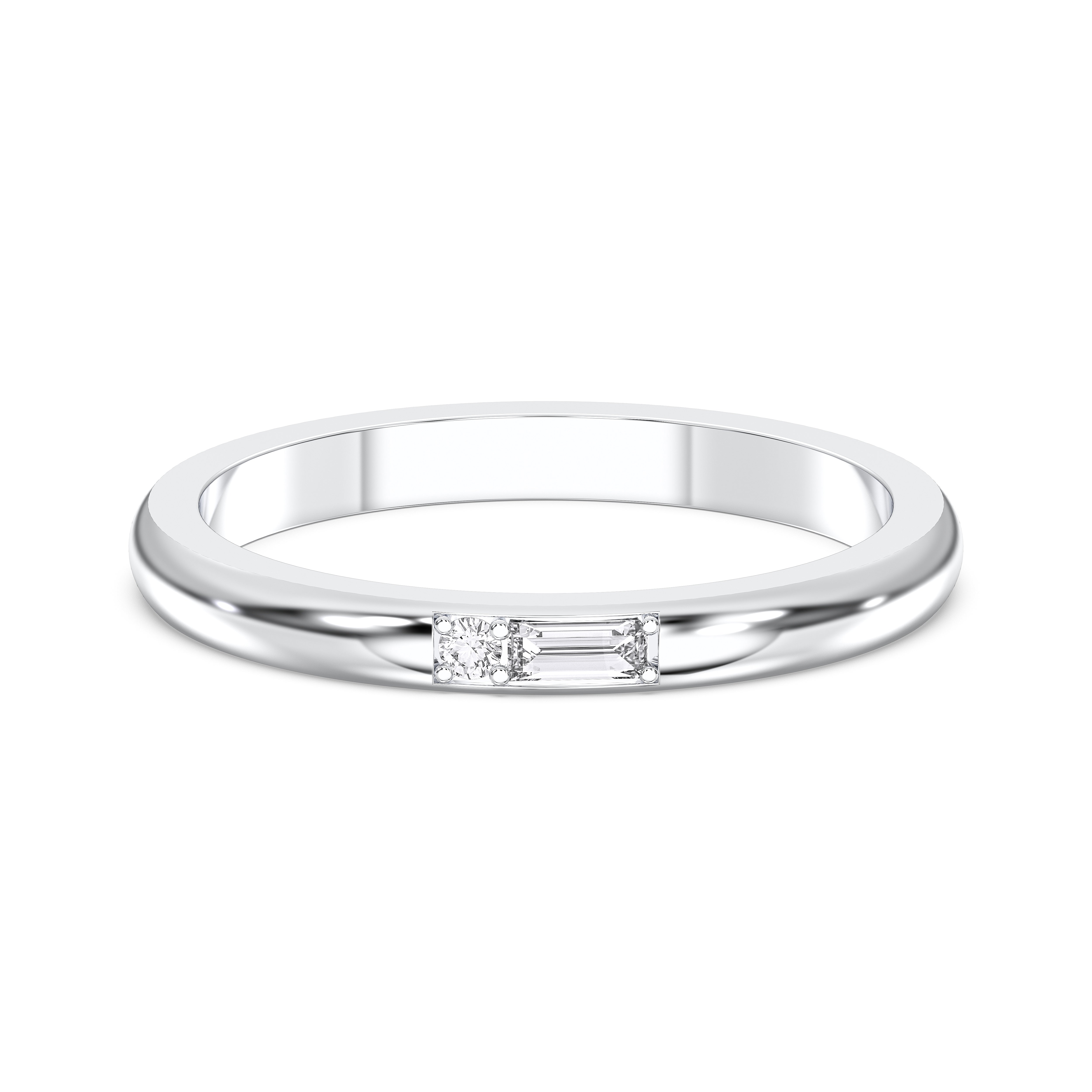 Baguette & Round 0.094 Carat Lab Grown Diamond Two Stone Wedding Band in Solid Gold for Women