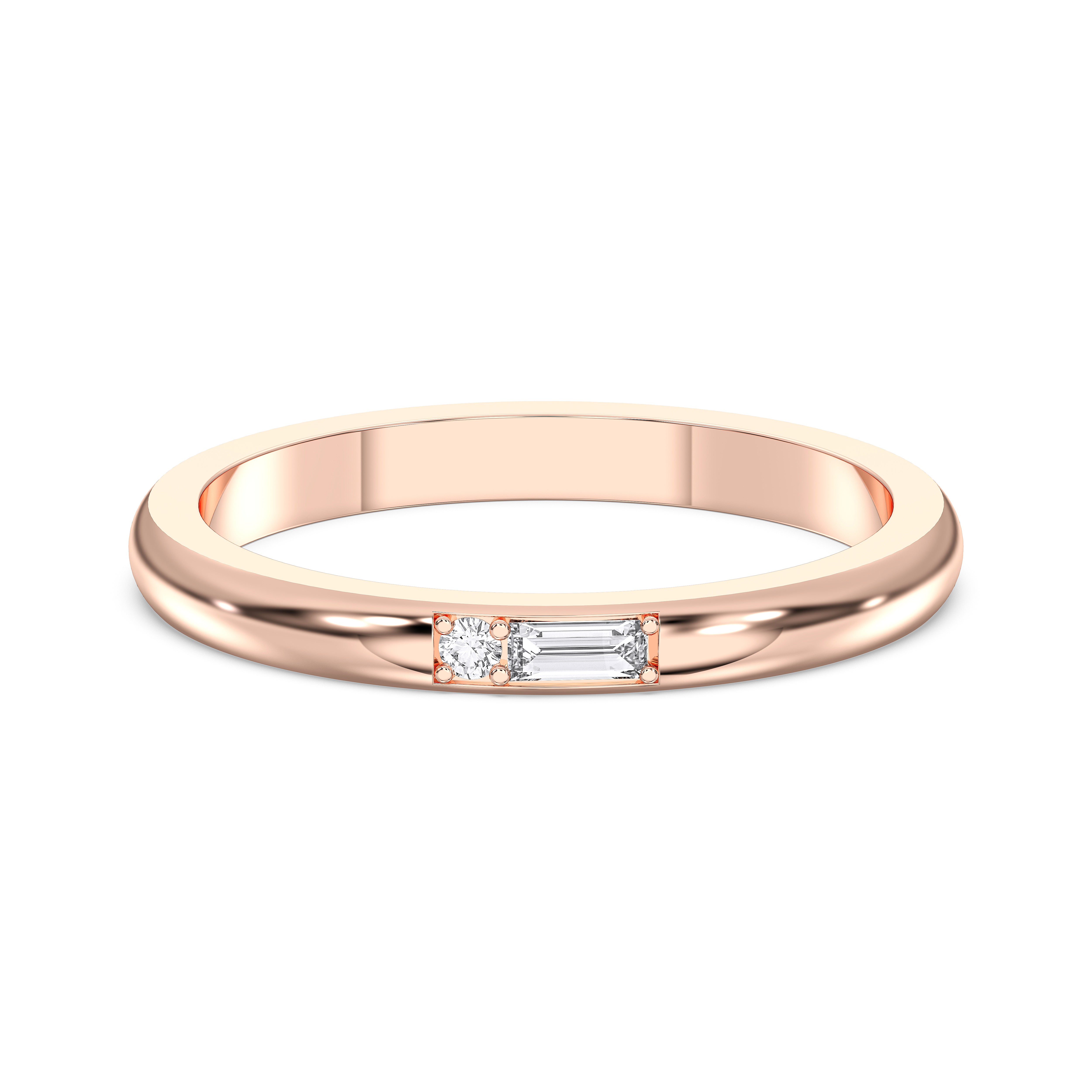 Baguette & Round 0.094 Carat Lab Grown Diamond Two Stone Wedding Band in Solid Gold for Women