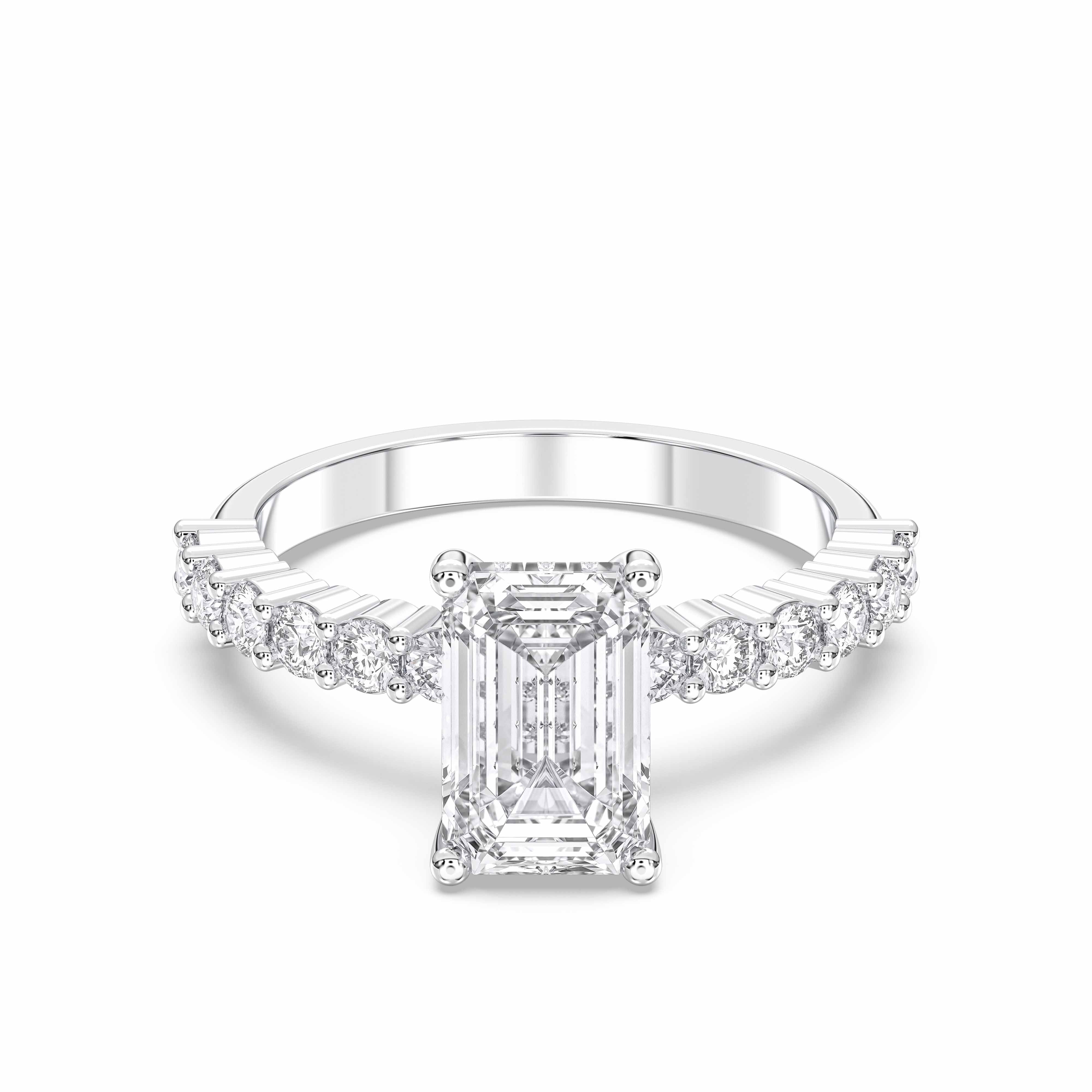 2.62 Carat Emerald & Round Lab Grown Diamond Solitaire ring in Solid Gold