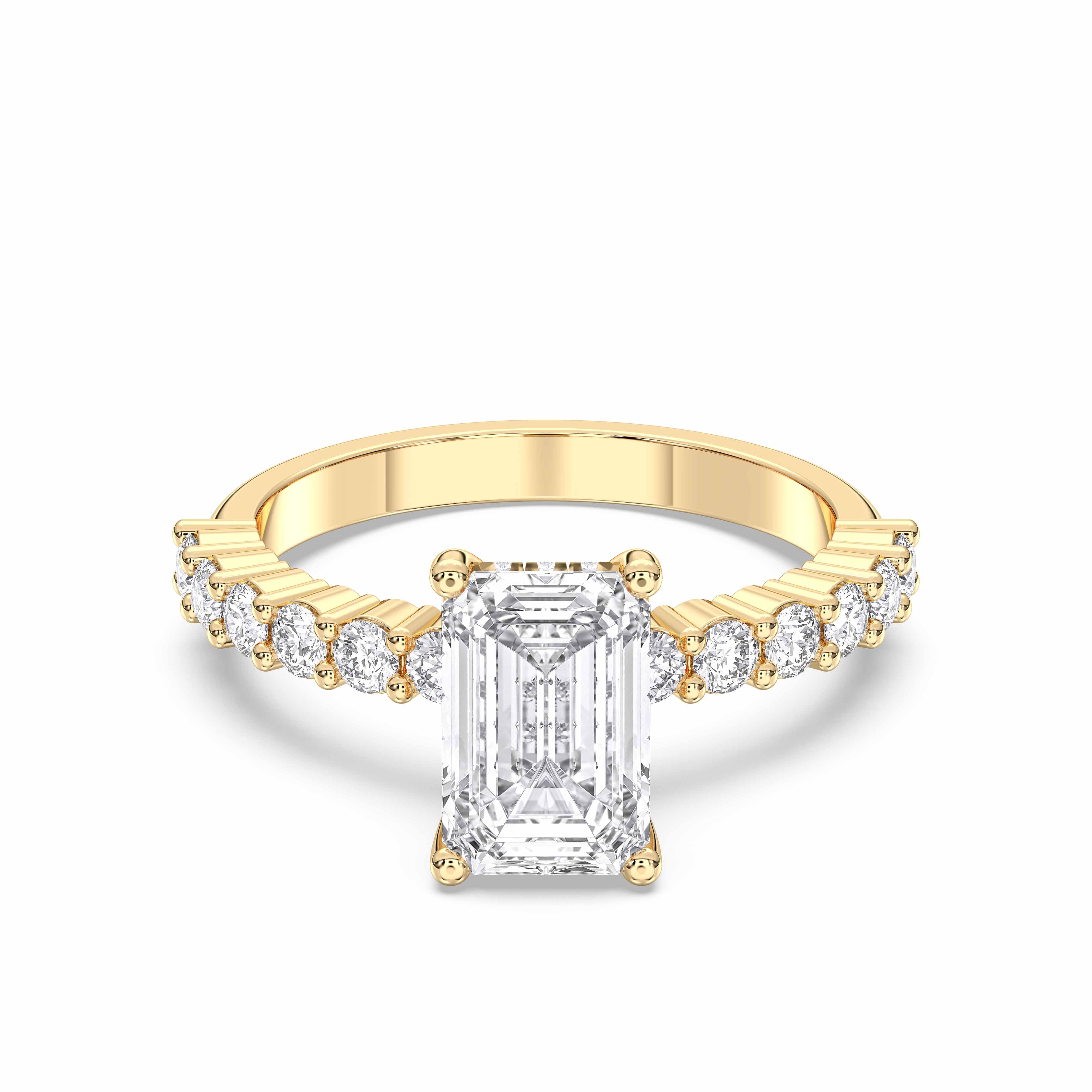 2.62 Carat Emerald & Round Lab Grown Diamond Solitaire ring in Solid Gold