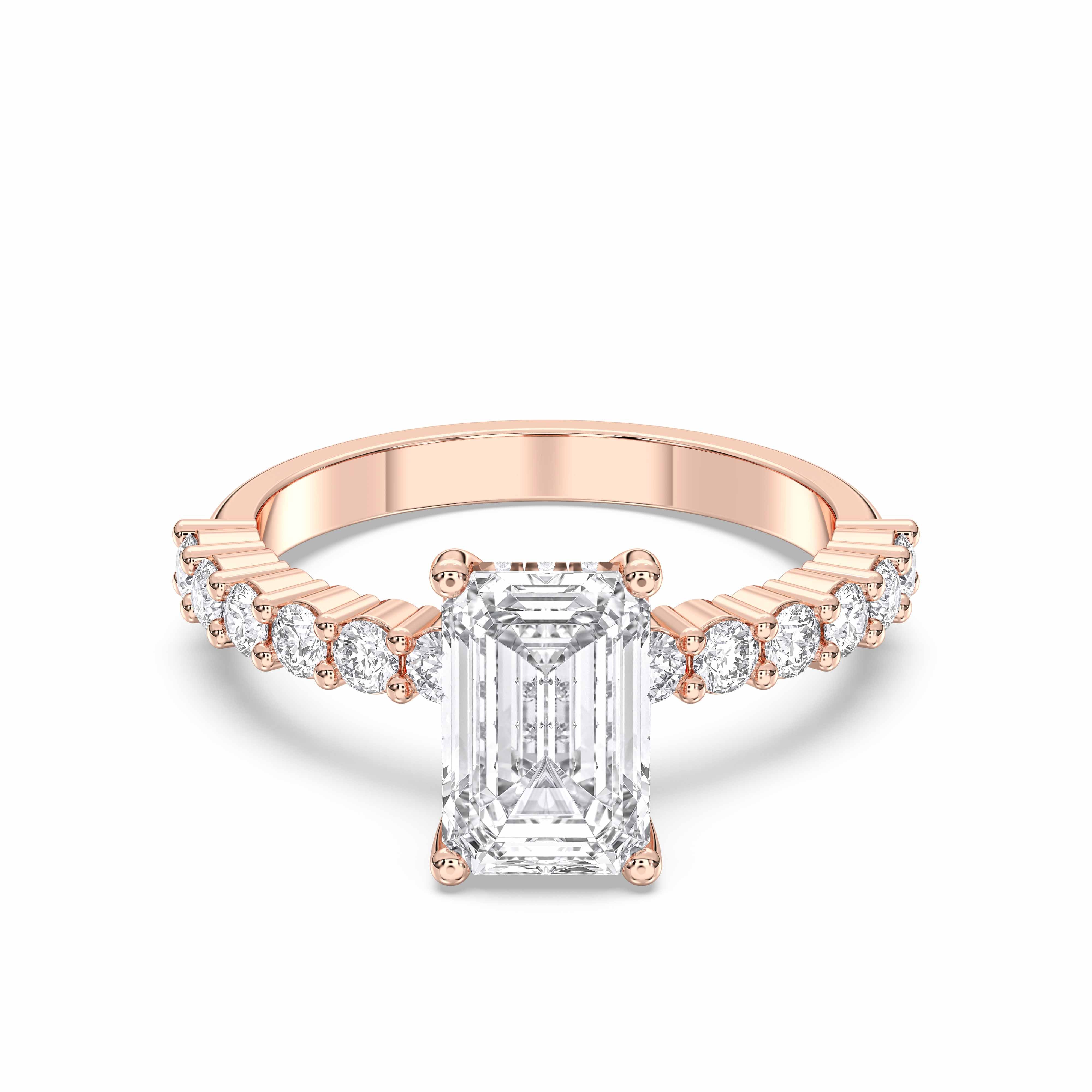 2.62 Carat Emerald & Round Lab Grown Diamond Solitaire ring in Solid Gold