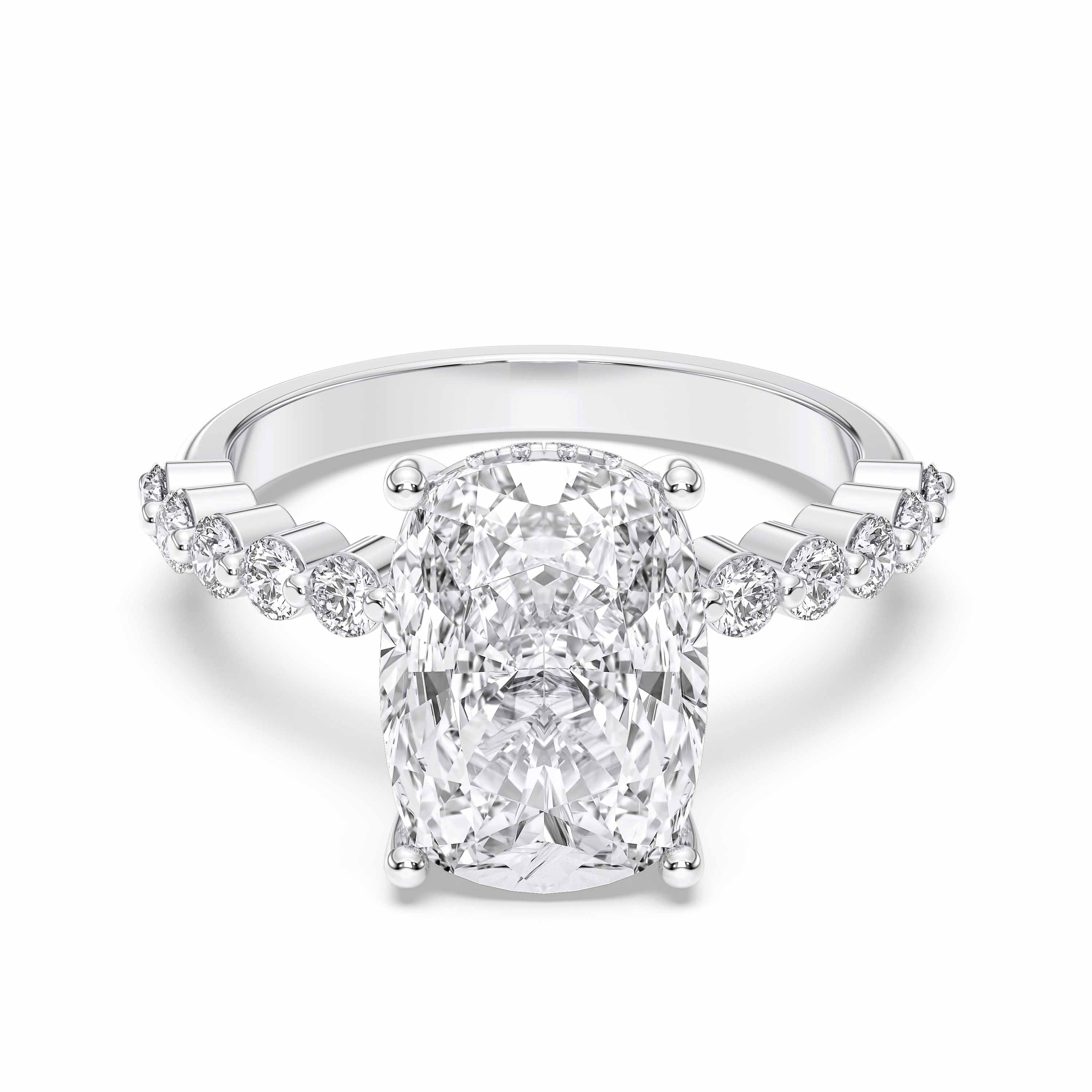 Cushion & Round Cut 5.46 Carat Lab Grown Diamond Solitaire Engagement Ring in Solid Gold