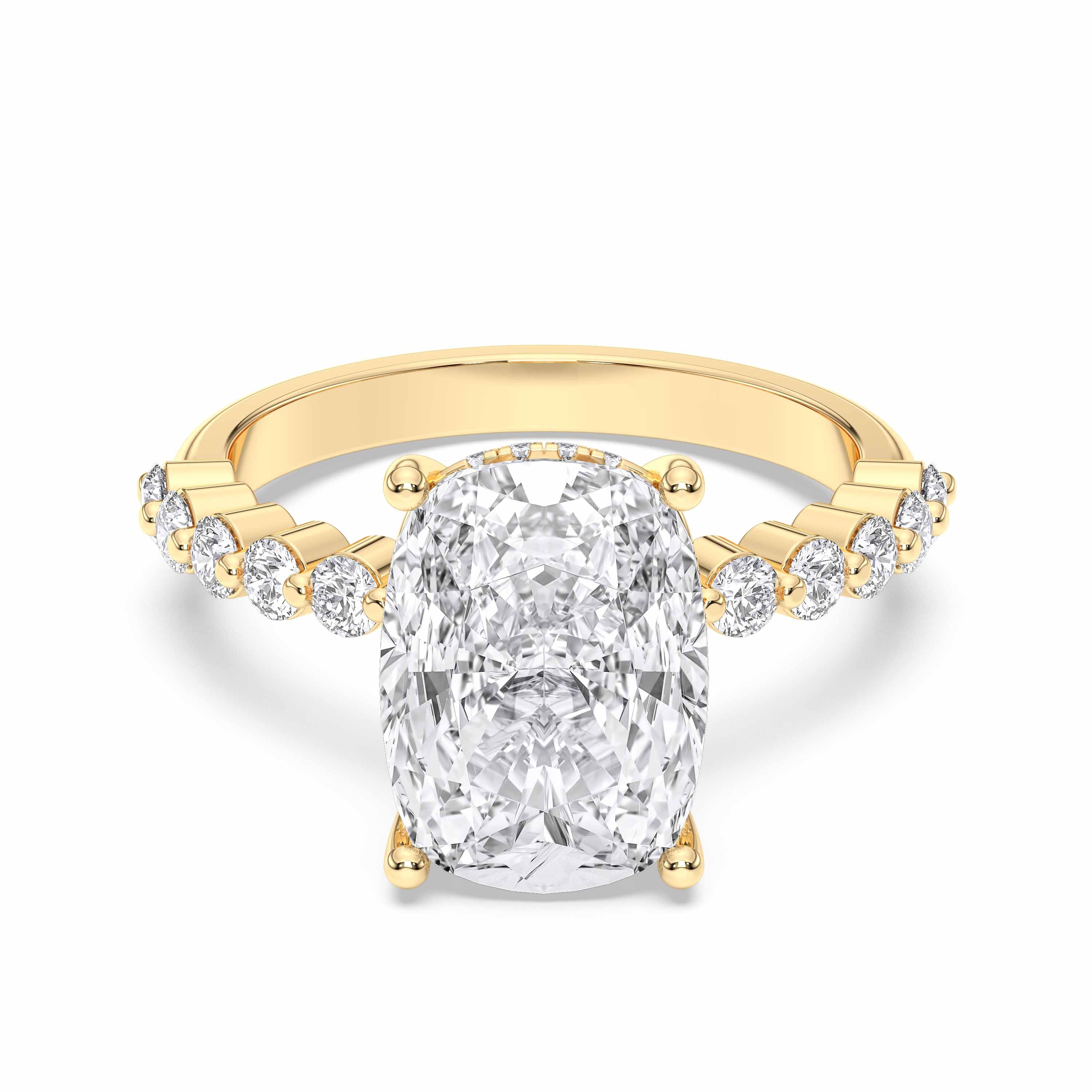 Cushion & Round Cut 5.46 Carat Lab Grown Diamond Solitaire Engagement Ring in Solid Gold