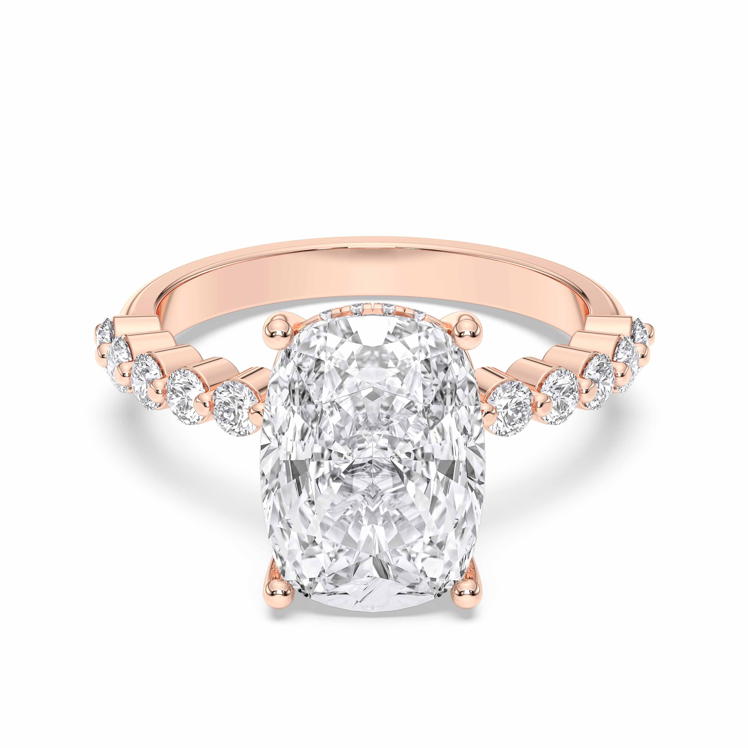 Cushion & Round Cut 5.46 Carat Lab Grown Diamond Solitaire Engagement Ring in Solid Gold