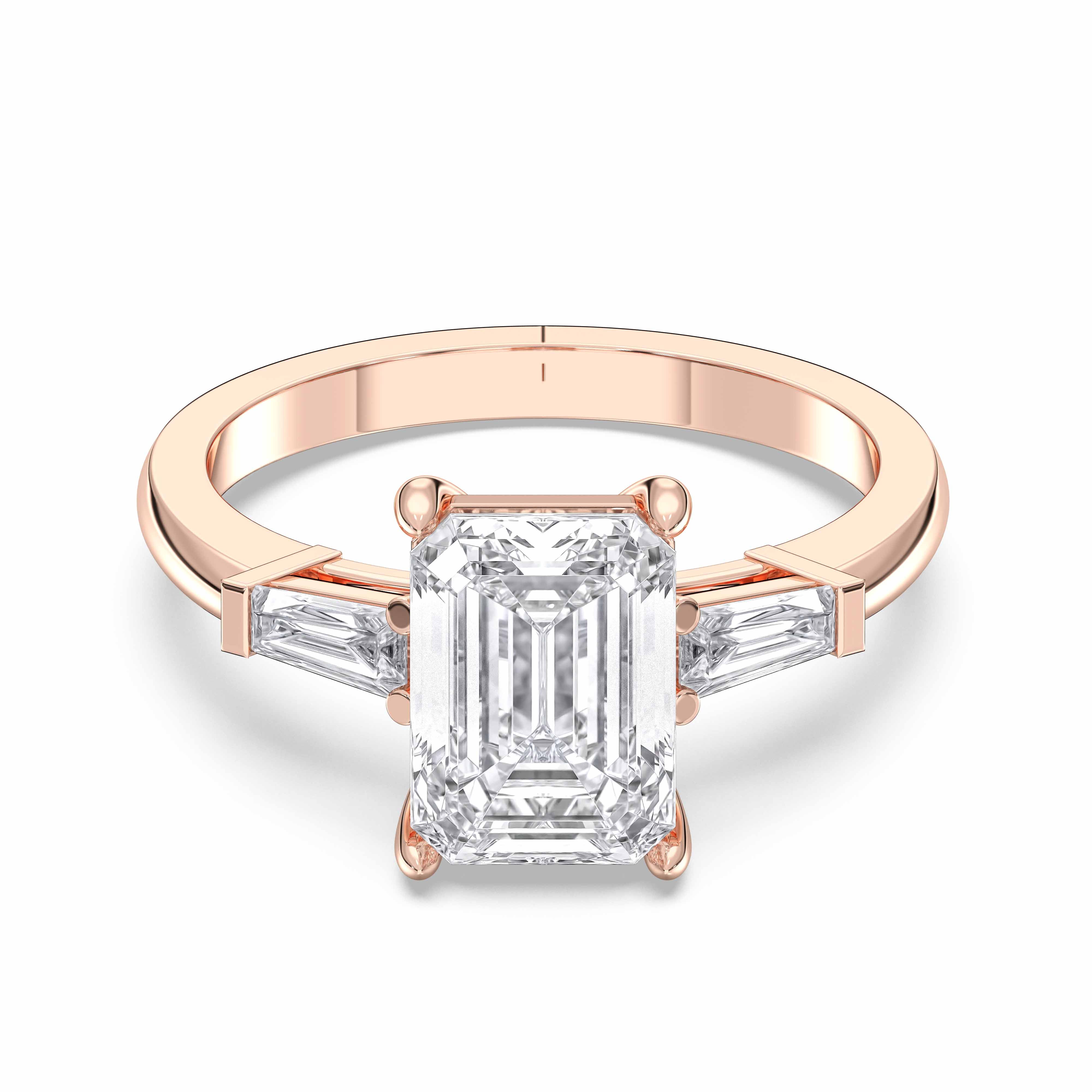 3.30 Carat Emerald & Baguette Shape Lab Grown Diamond 3 Stone Ring in Solid Gold