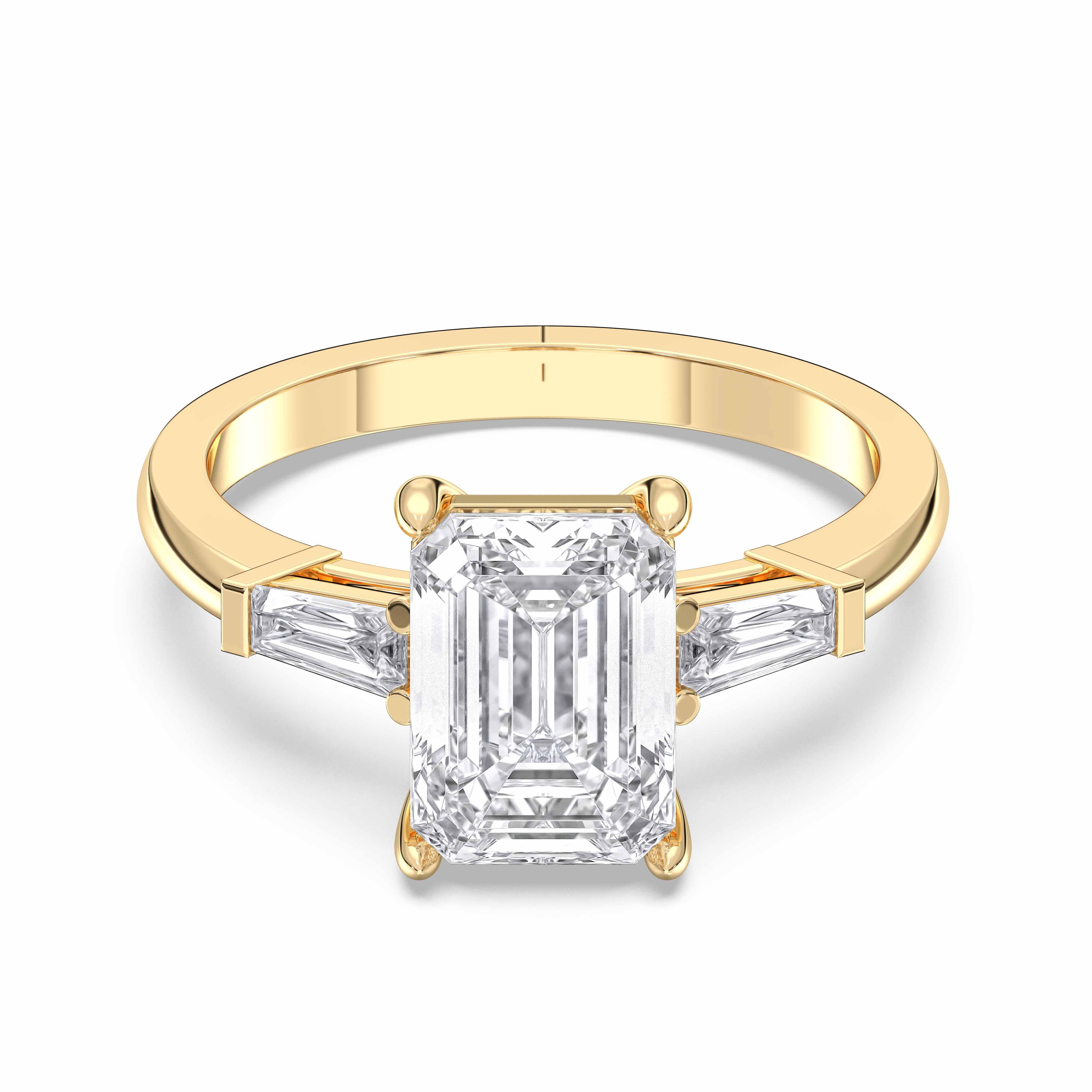 3.30 Carat Emerald & Baguette Shape Lab Grown Diamond 3 Stone Ring in Solid Gold