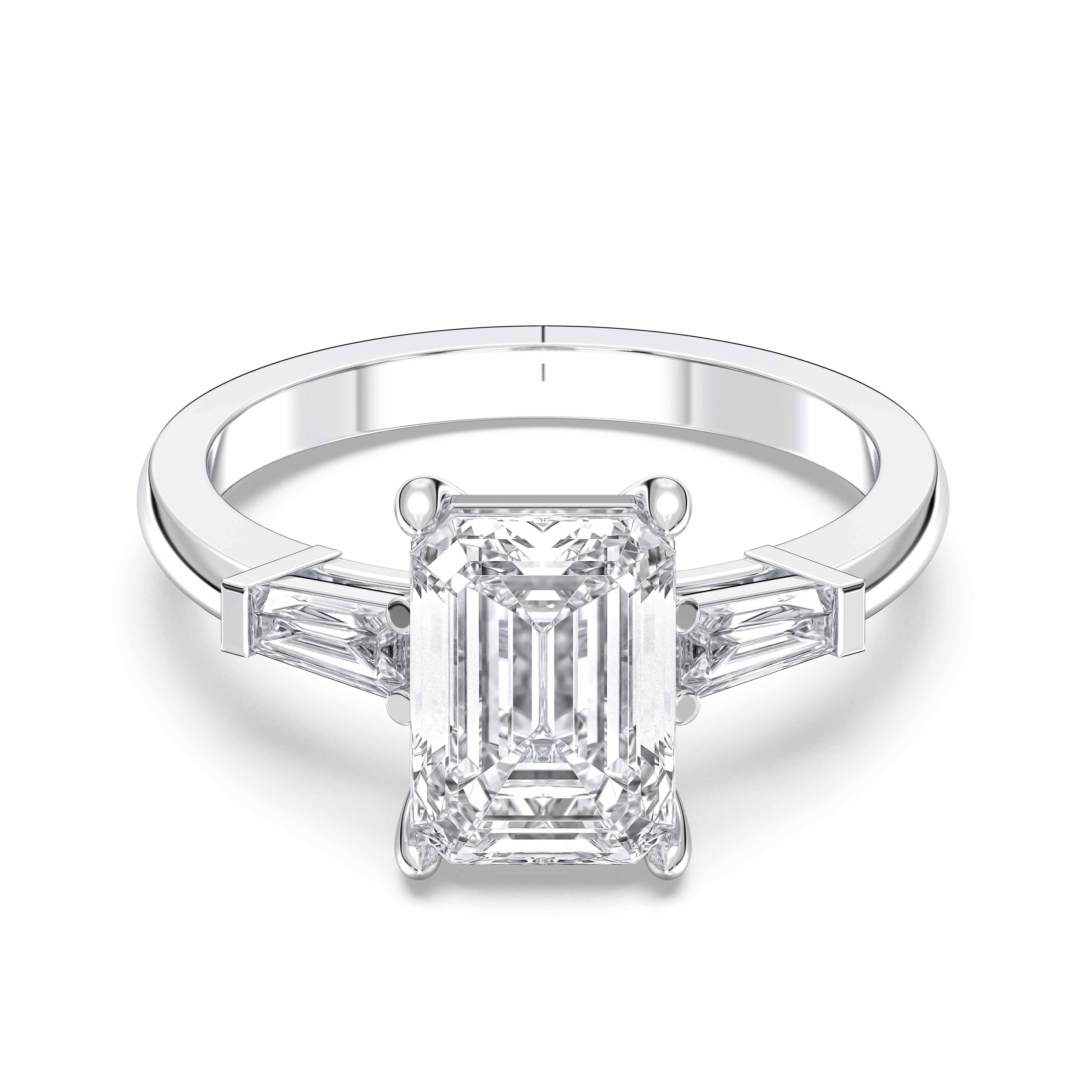 3.30 Carat Emerald & Baguette Shape Lab Grown Diamond 3 Stone Ring in Solid Gold