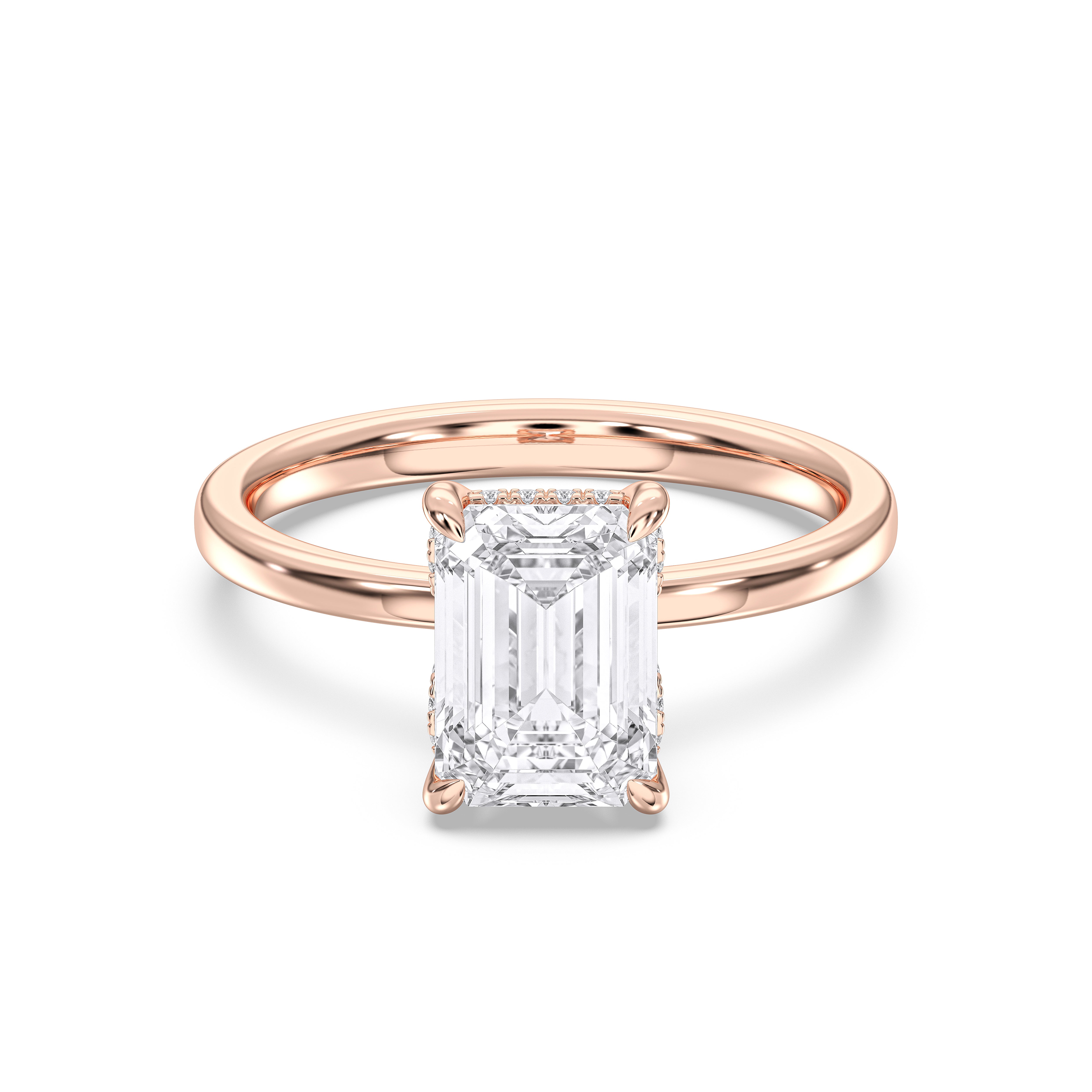 Emerald & Round Shape 3 Carat Lab Grown Diamond Prong Set Solitaire Ring in Solid Gold for Her