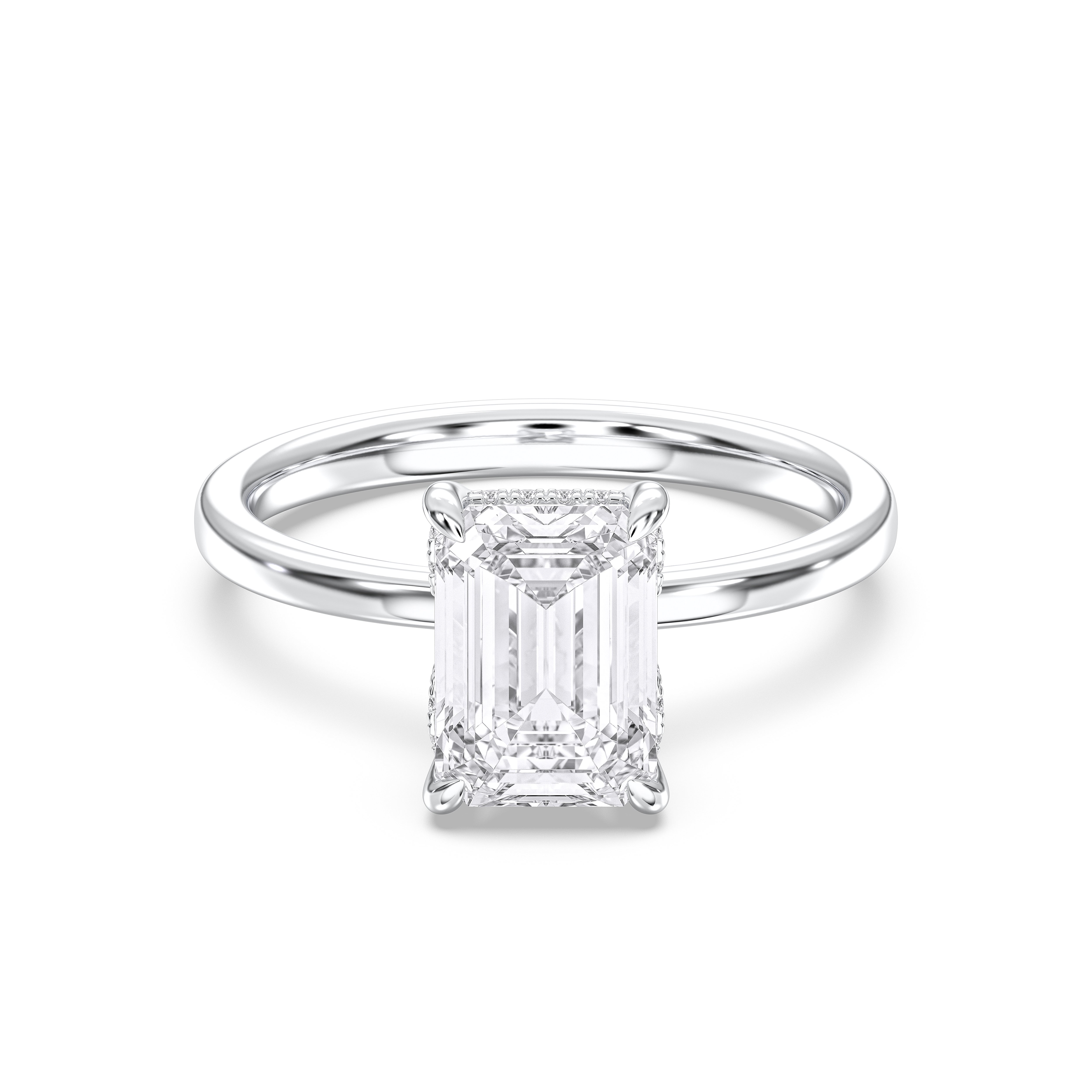 Emerald & Round Shape 3 Carat Lab Grown Diamond Prong Set Solitaire Ring in Solid Gold for Her