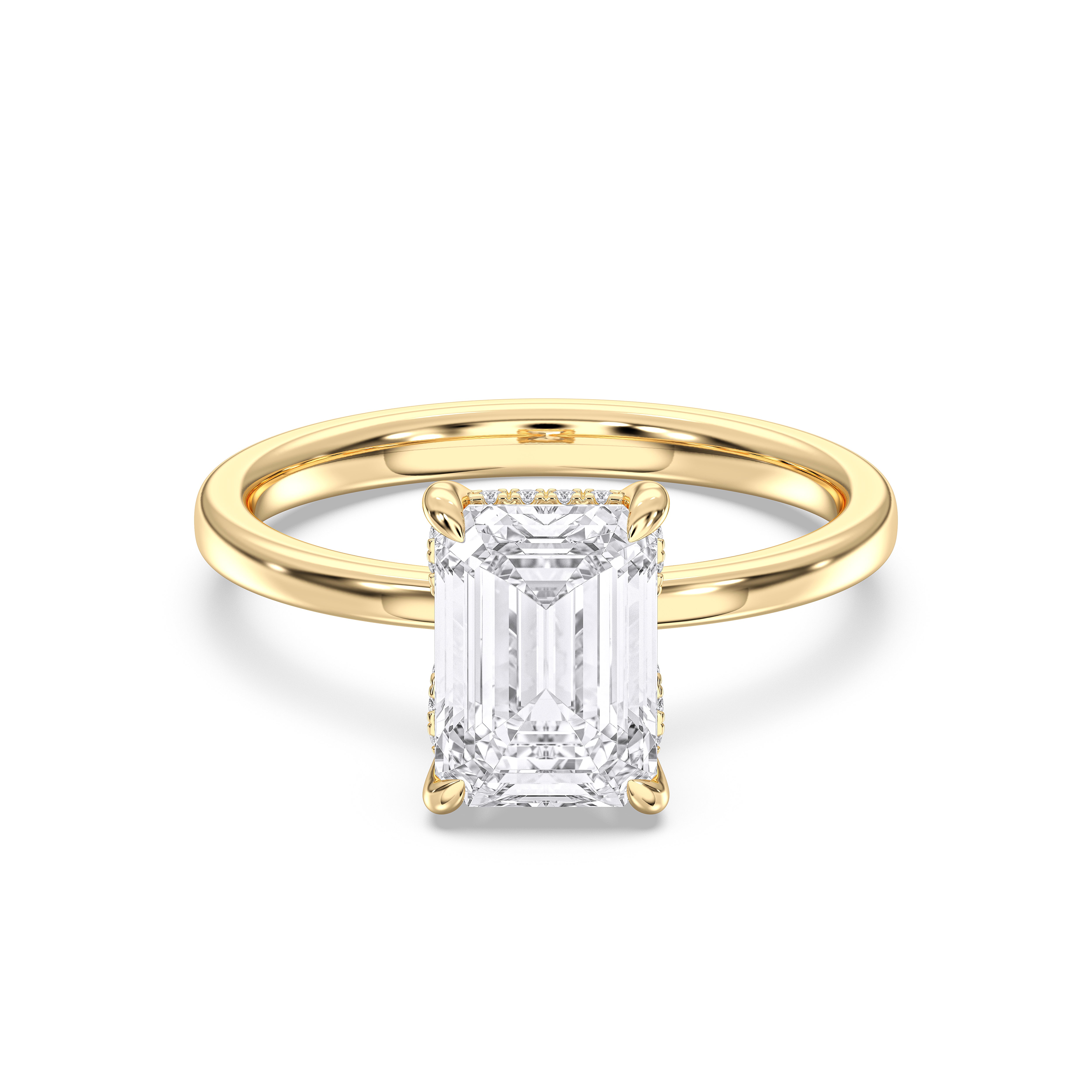 Emerald & Round Shape 3 Carat Lab Grown Diamond Prong Set Solitaire Ring in Solid Gold for Her