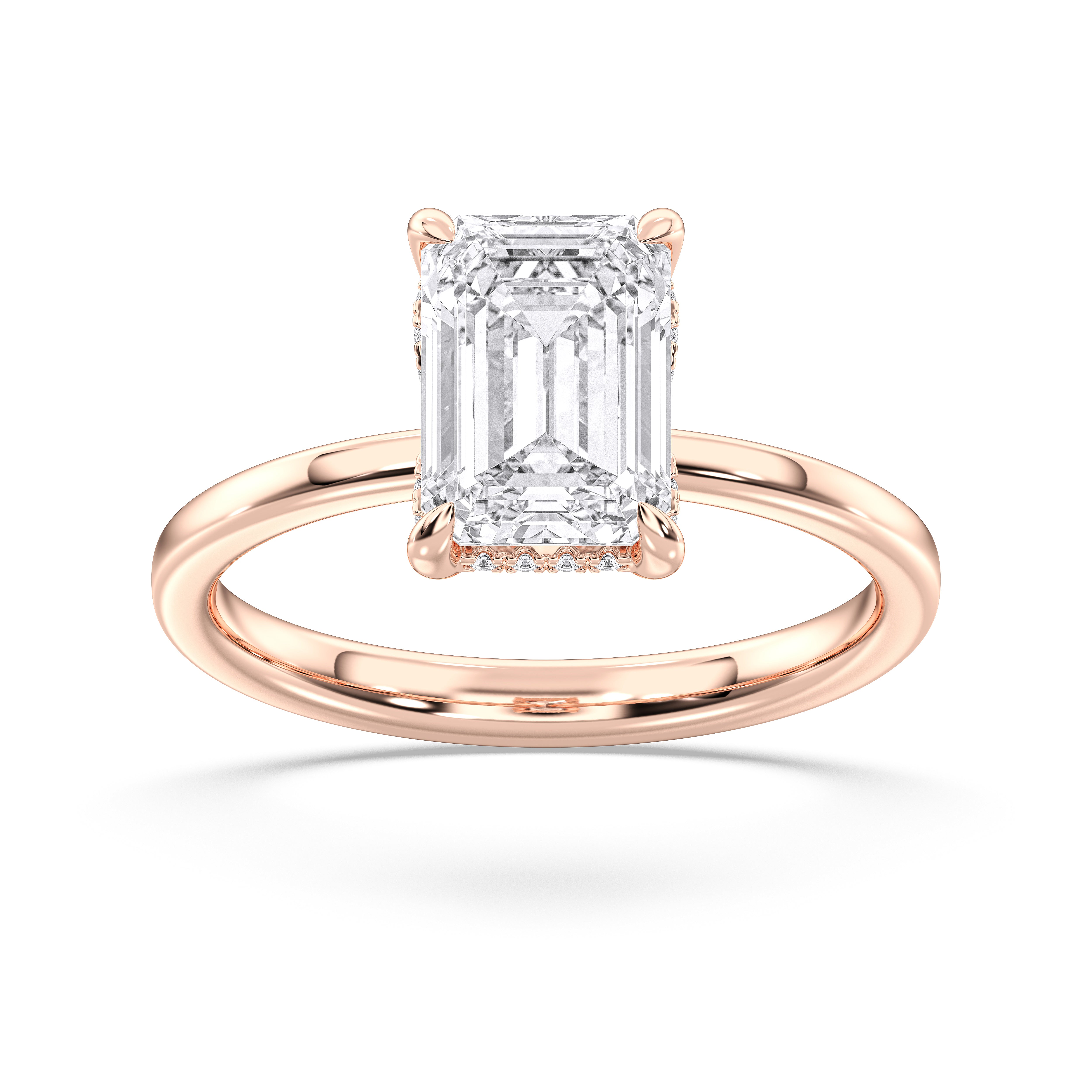 Emerald & Round Shape 3 Carat Lab Grown Diamond Prong Set Solitaire Ring in Solid Gold for Her