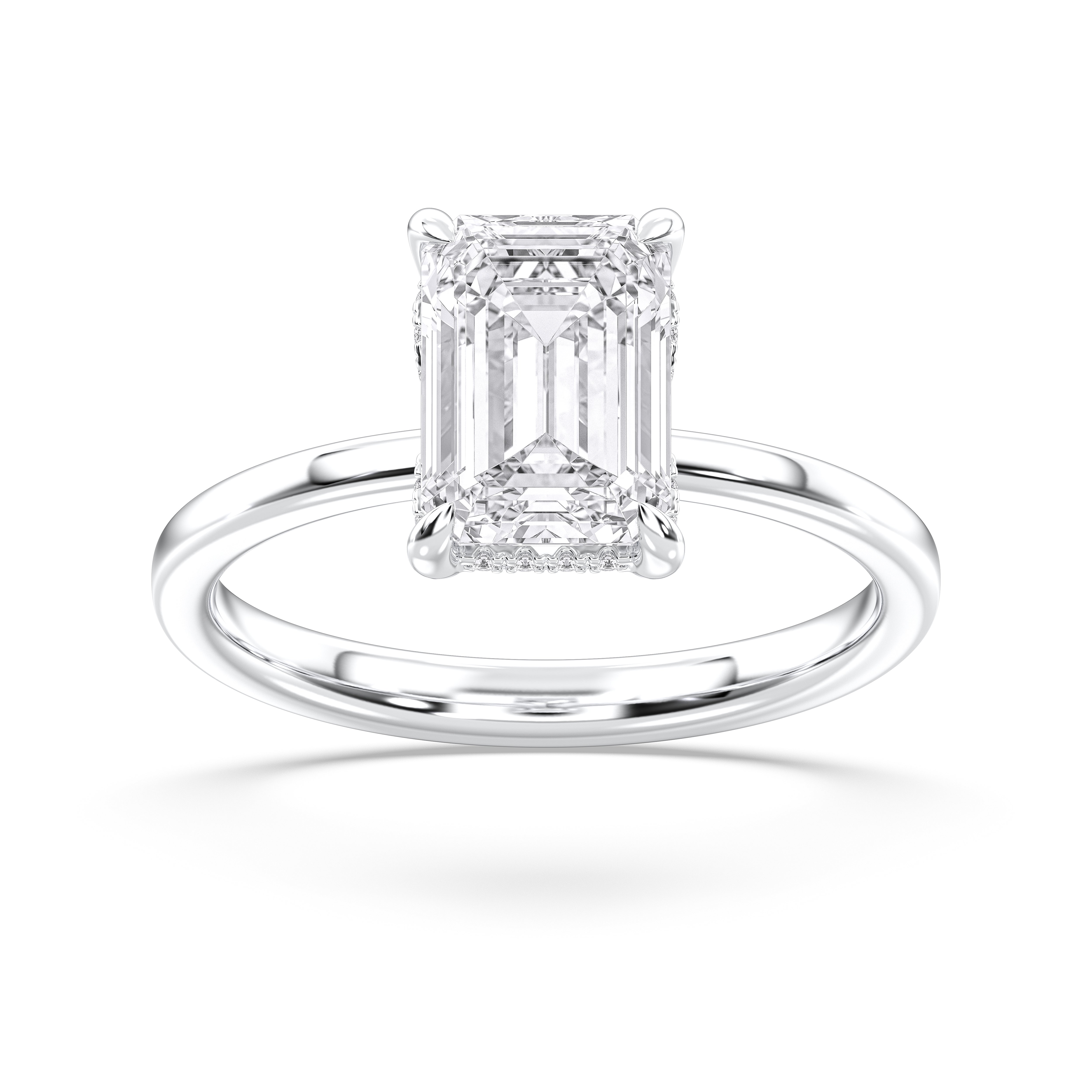 Emerald & Round Shape 3 Carat Lab Grown Diamond Prong Set Solitaire Ring in Solid Gold for Her